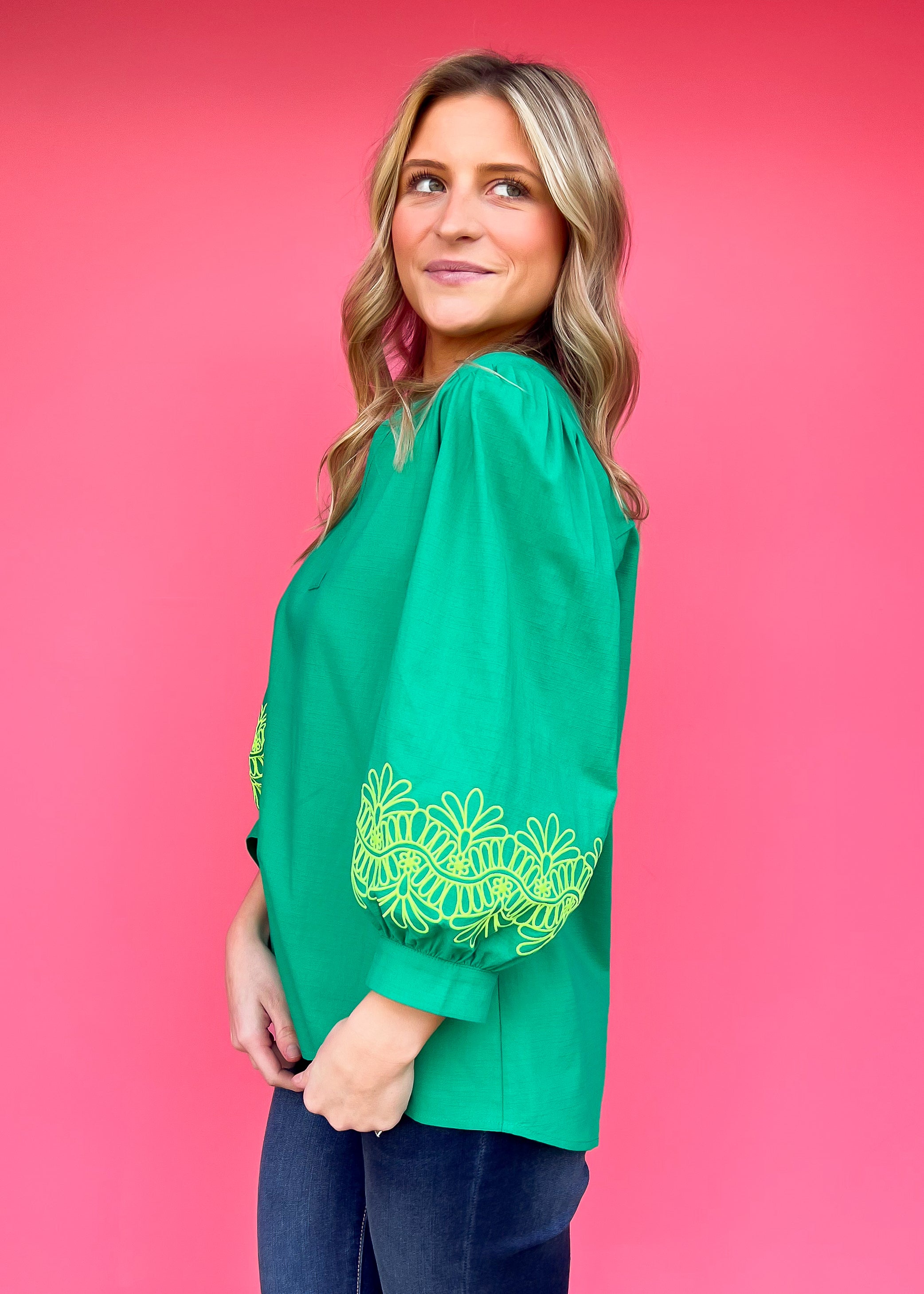 Kelly Green Embroidered Top