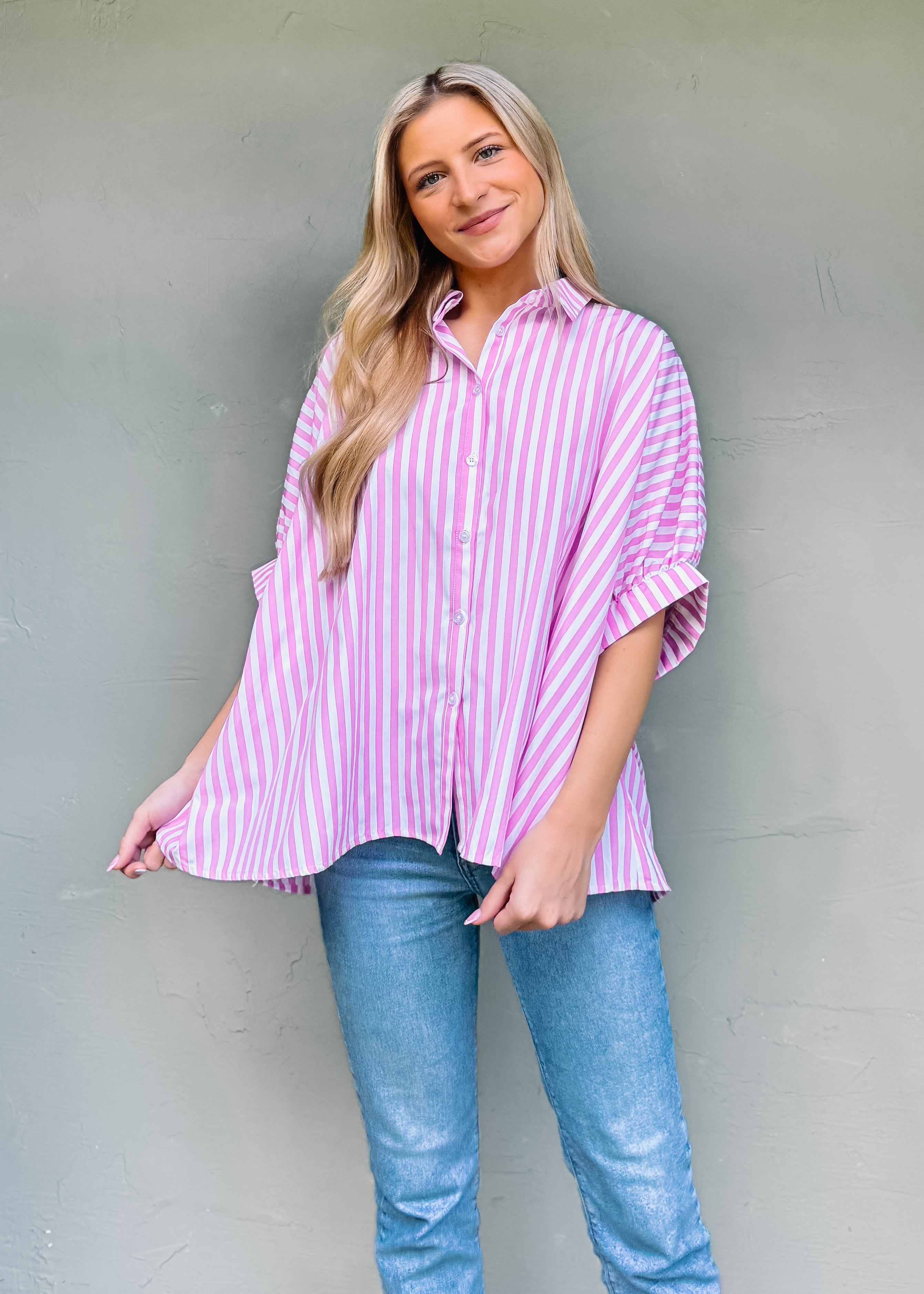 Summer Vibe Striped Shirt, Pink