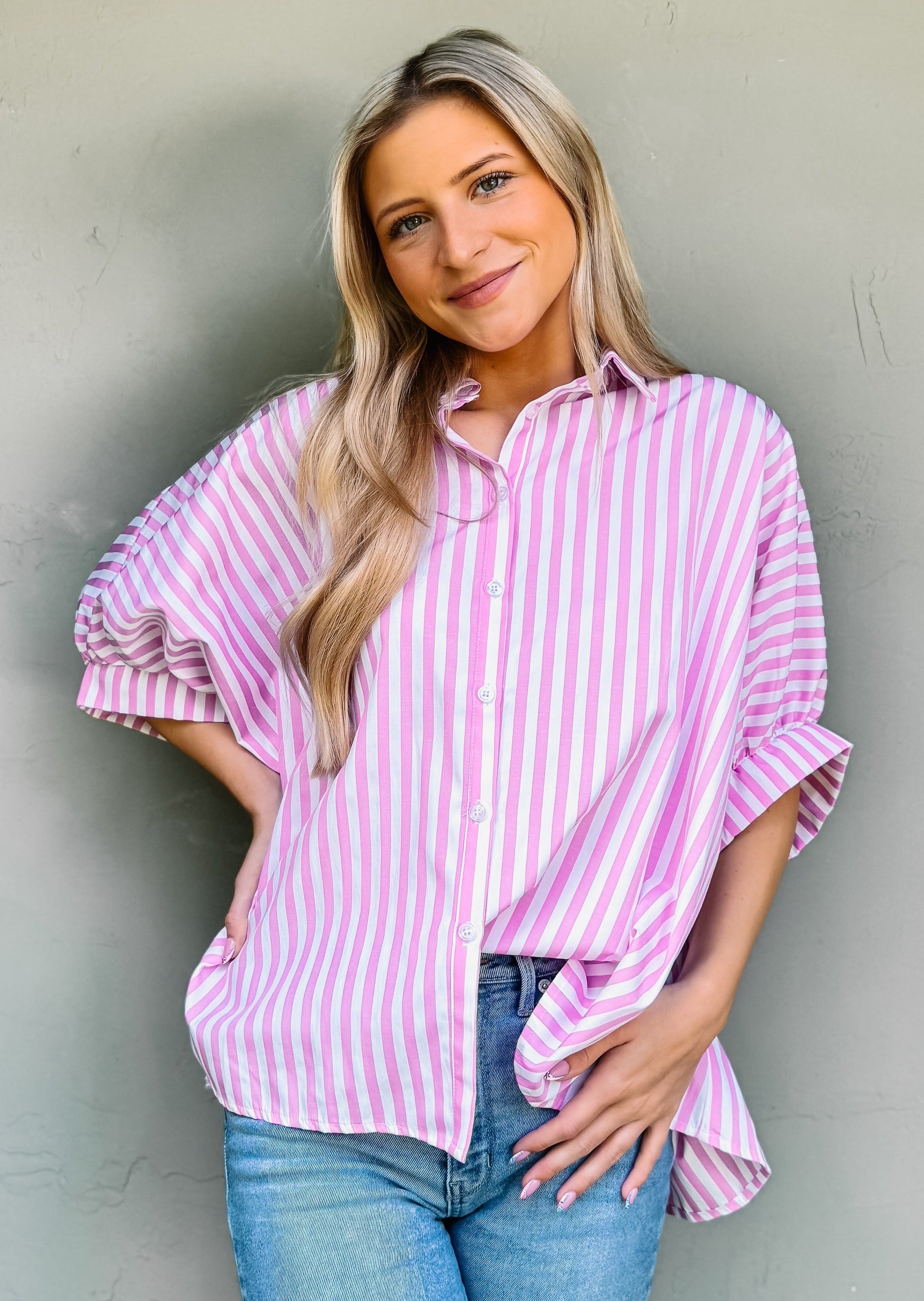 Summer Vibe Striped Shirt, Pink