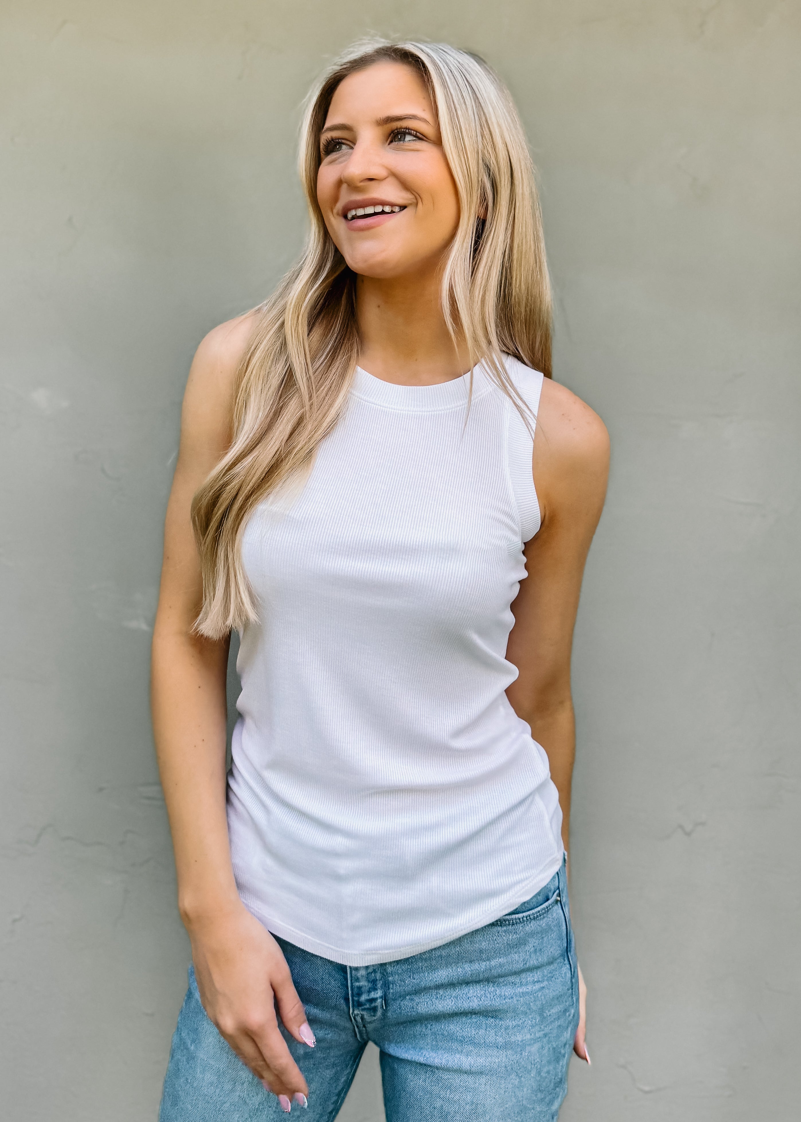 Another Love: Cleo Ribbed Crew Neck Tank, White