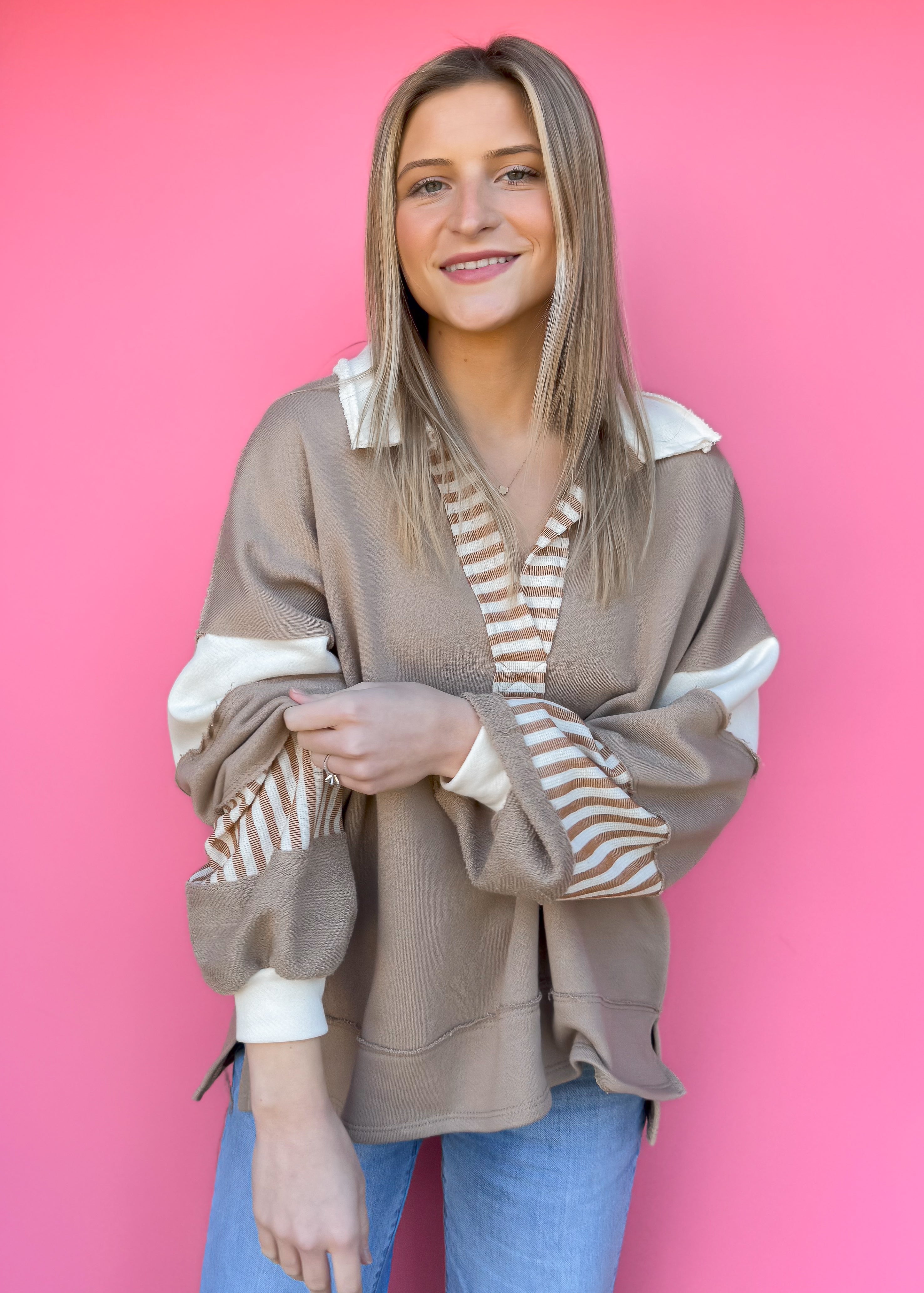 NEW COLOR: Essential Prep Colorblock Top, Taupe