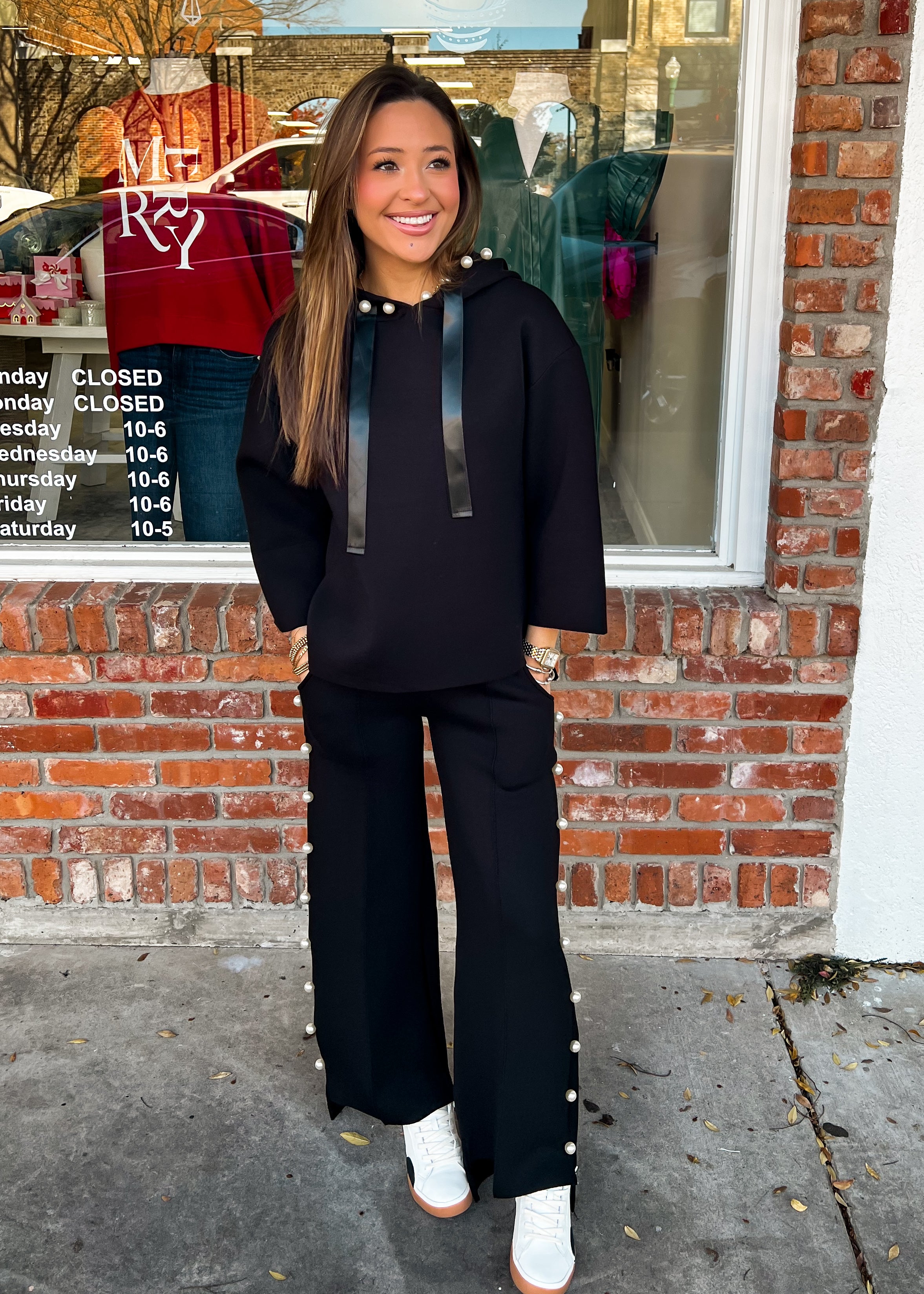 Joh: Black Scuba Pants with Pearls