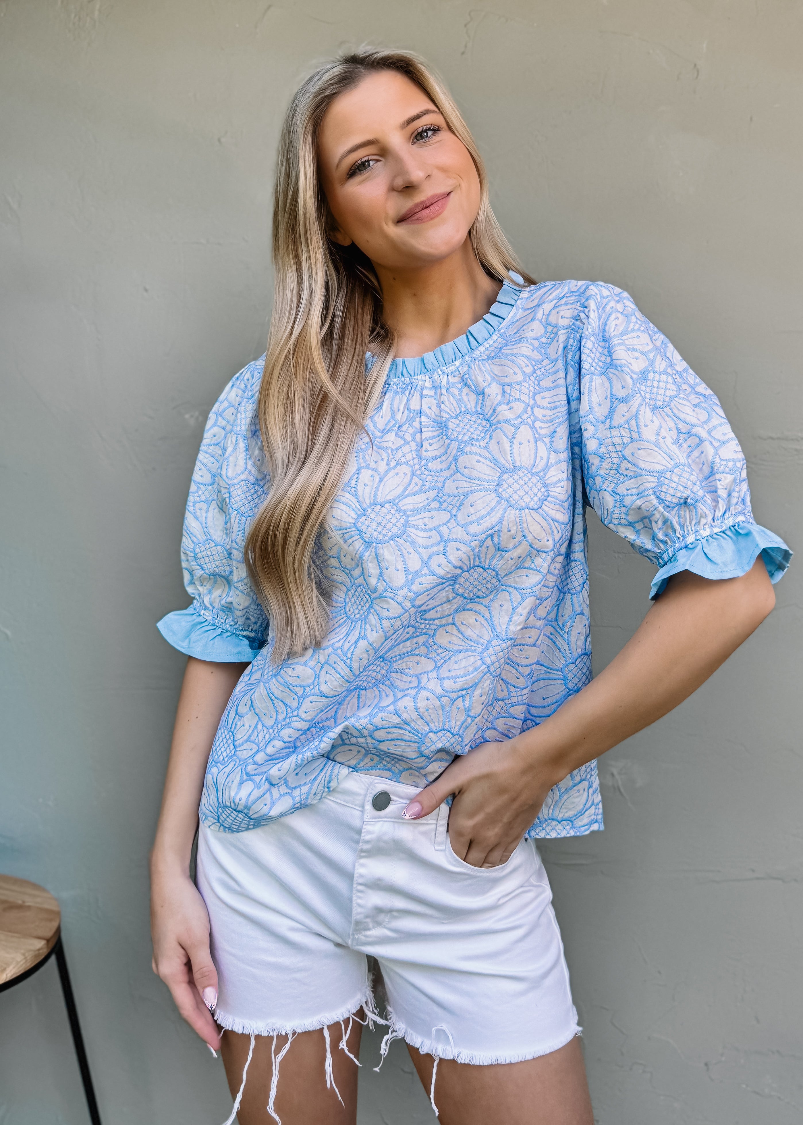 Ruffle Embroidered Top