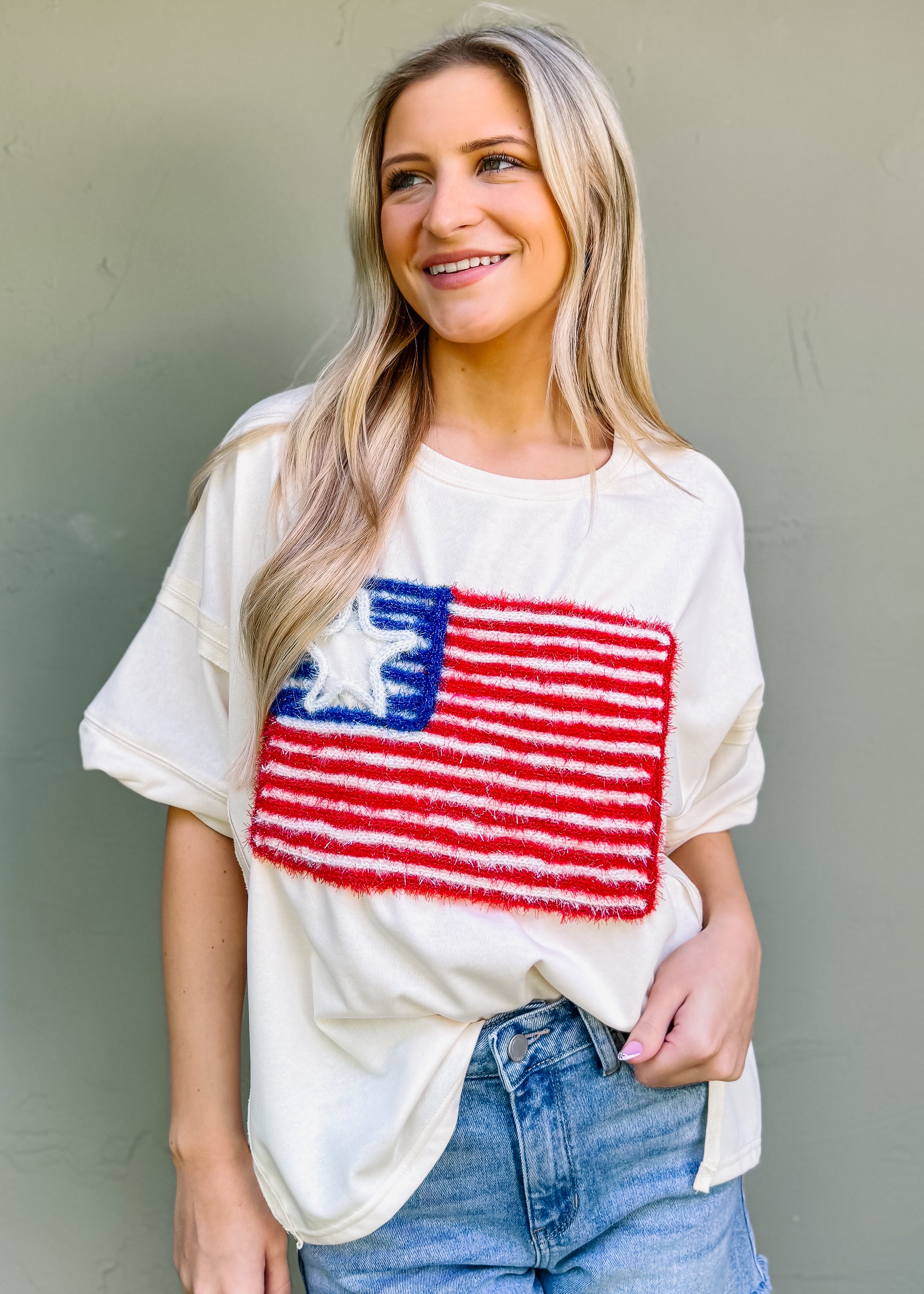 American Flag Lurex Embroidery Tee