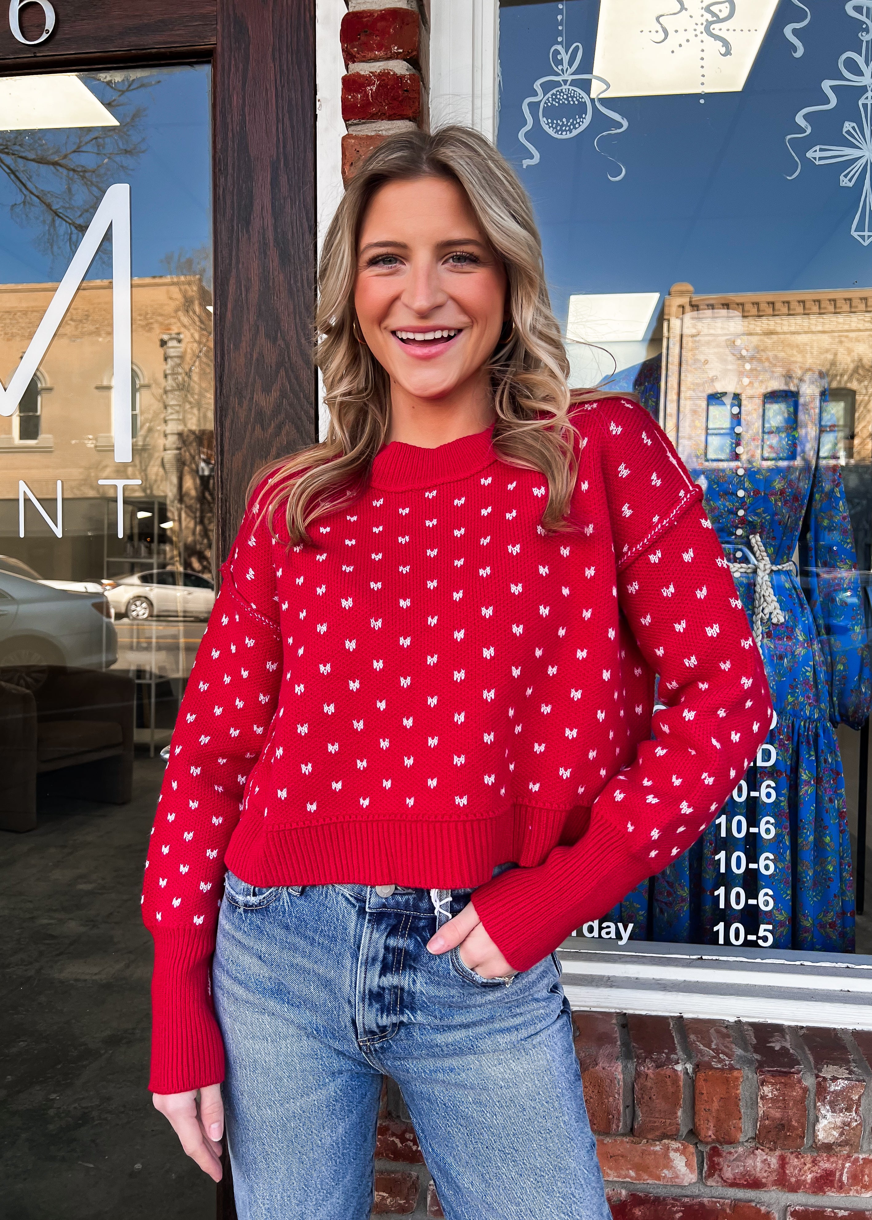 Red Micro Heart Print Sweater