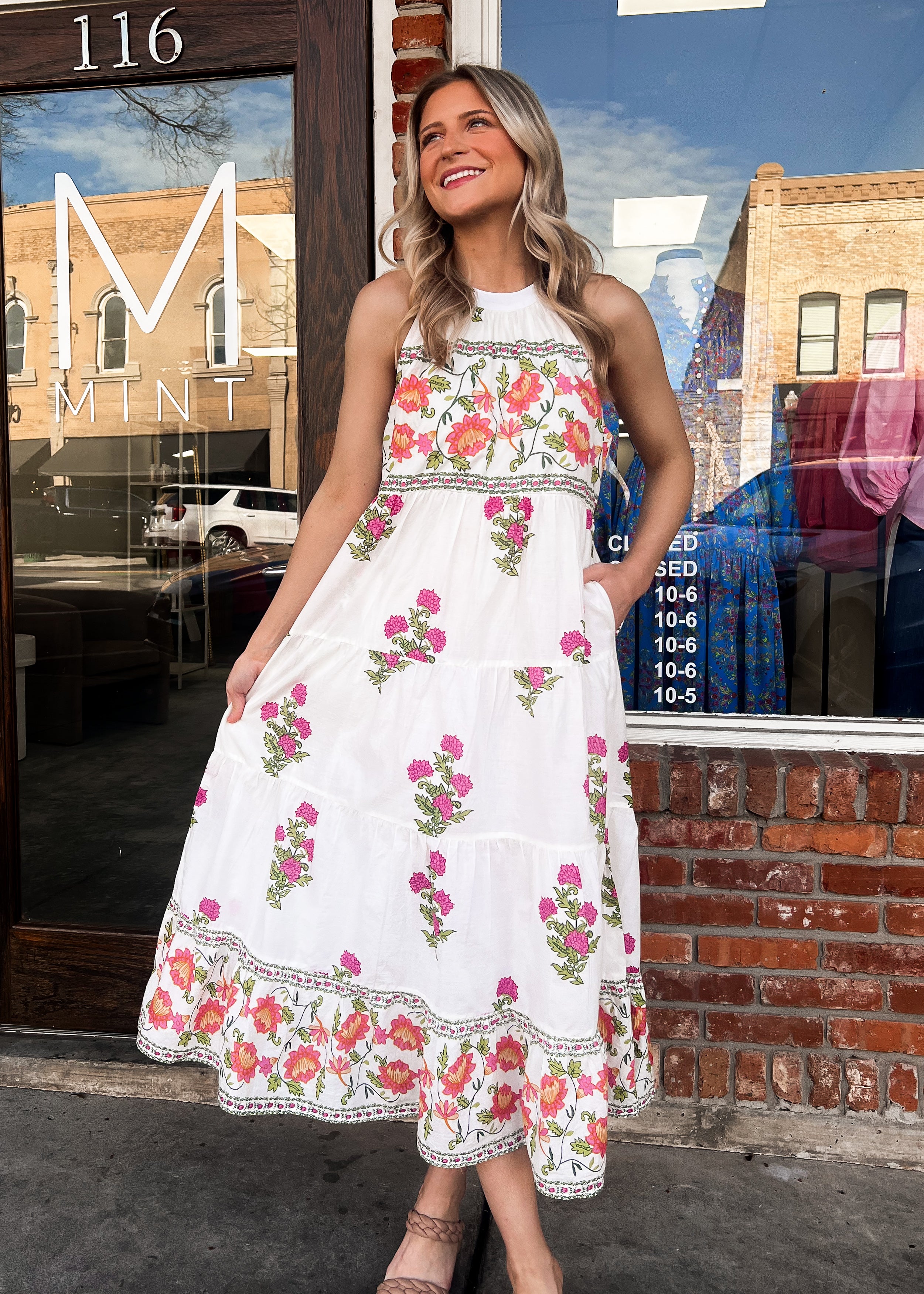 THML: Halter Floral Print Maxi Dress