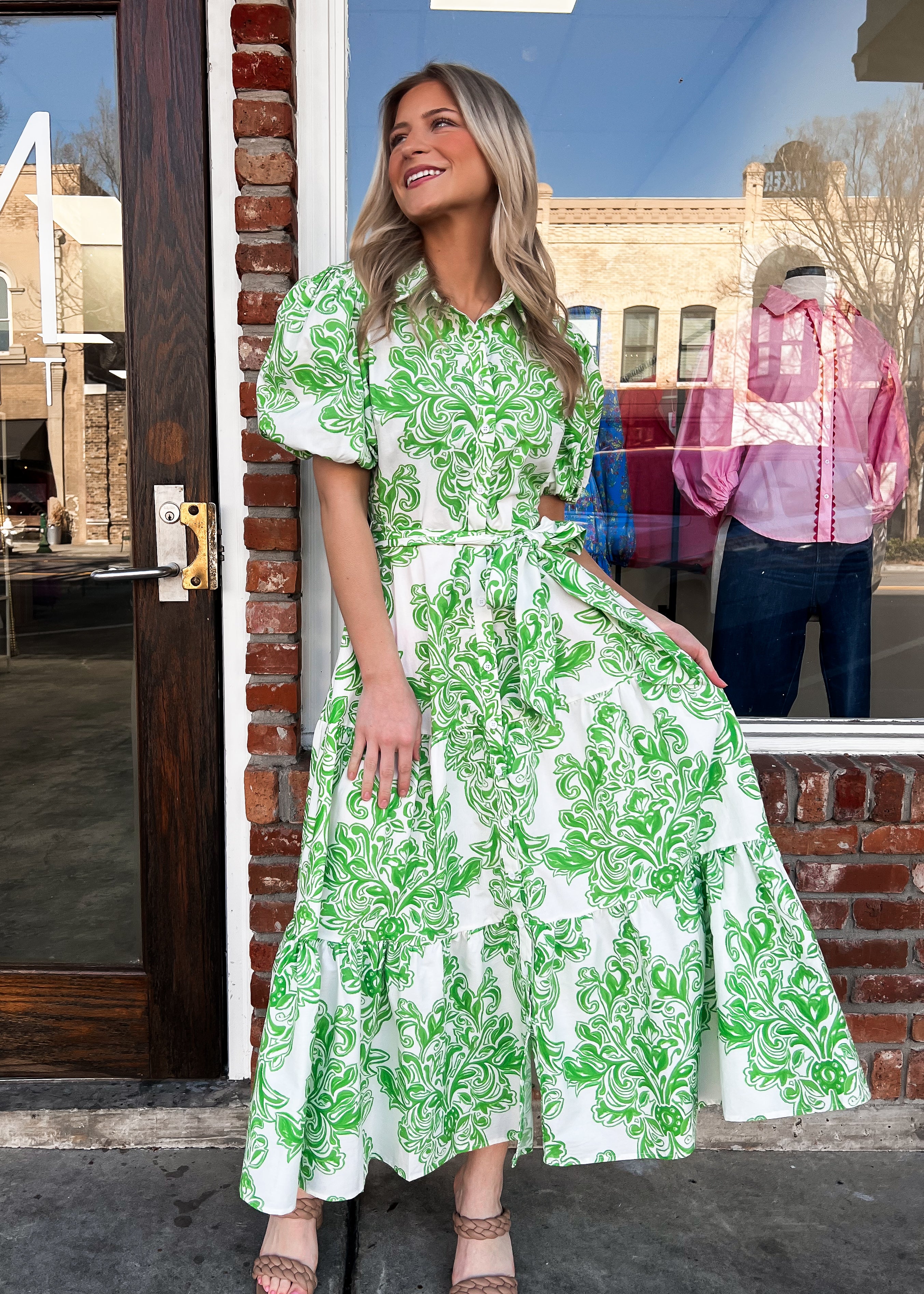 Andi White and Green Midi Dress