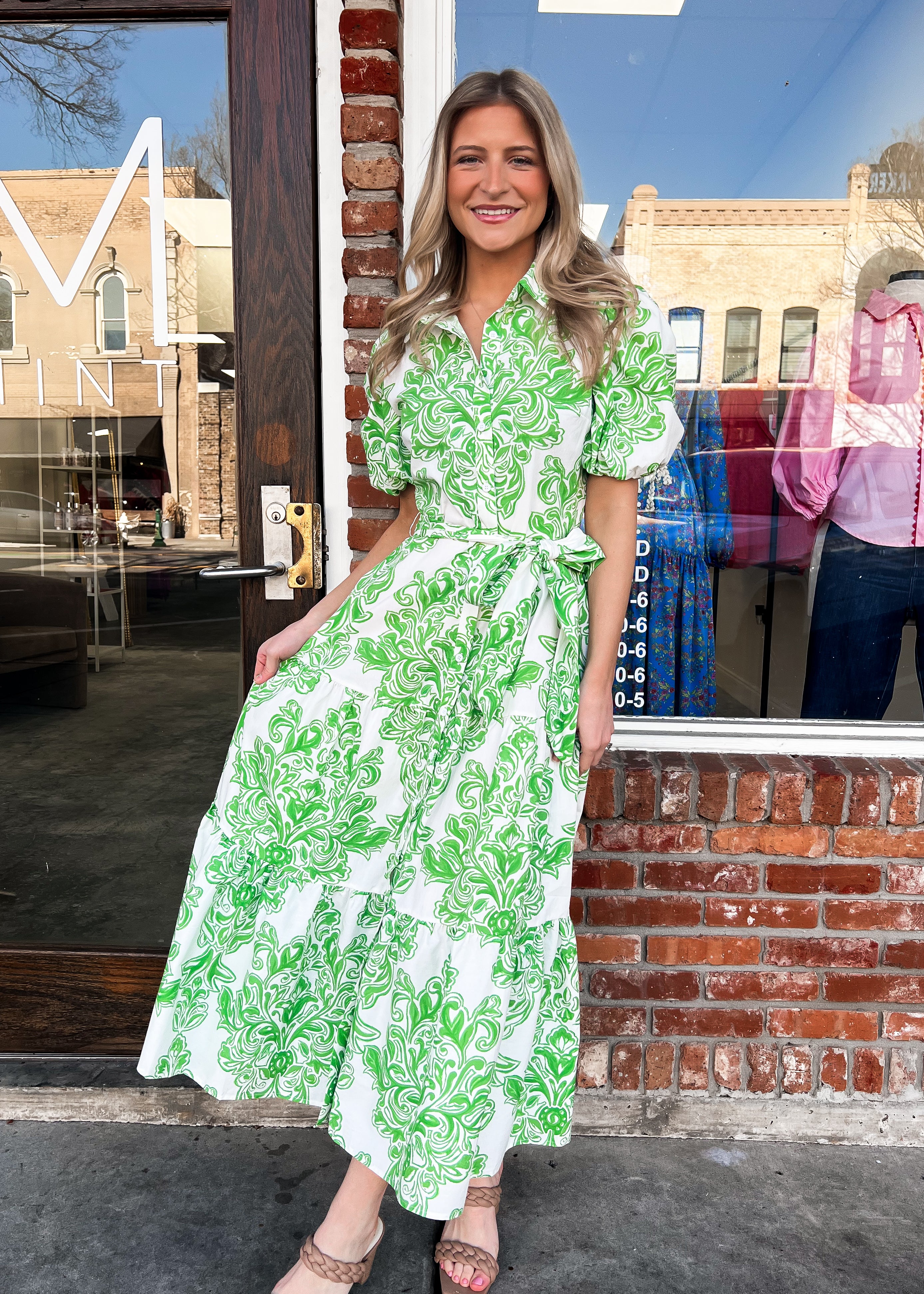 Andi White and Green Midi Dress