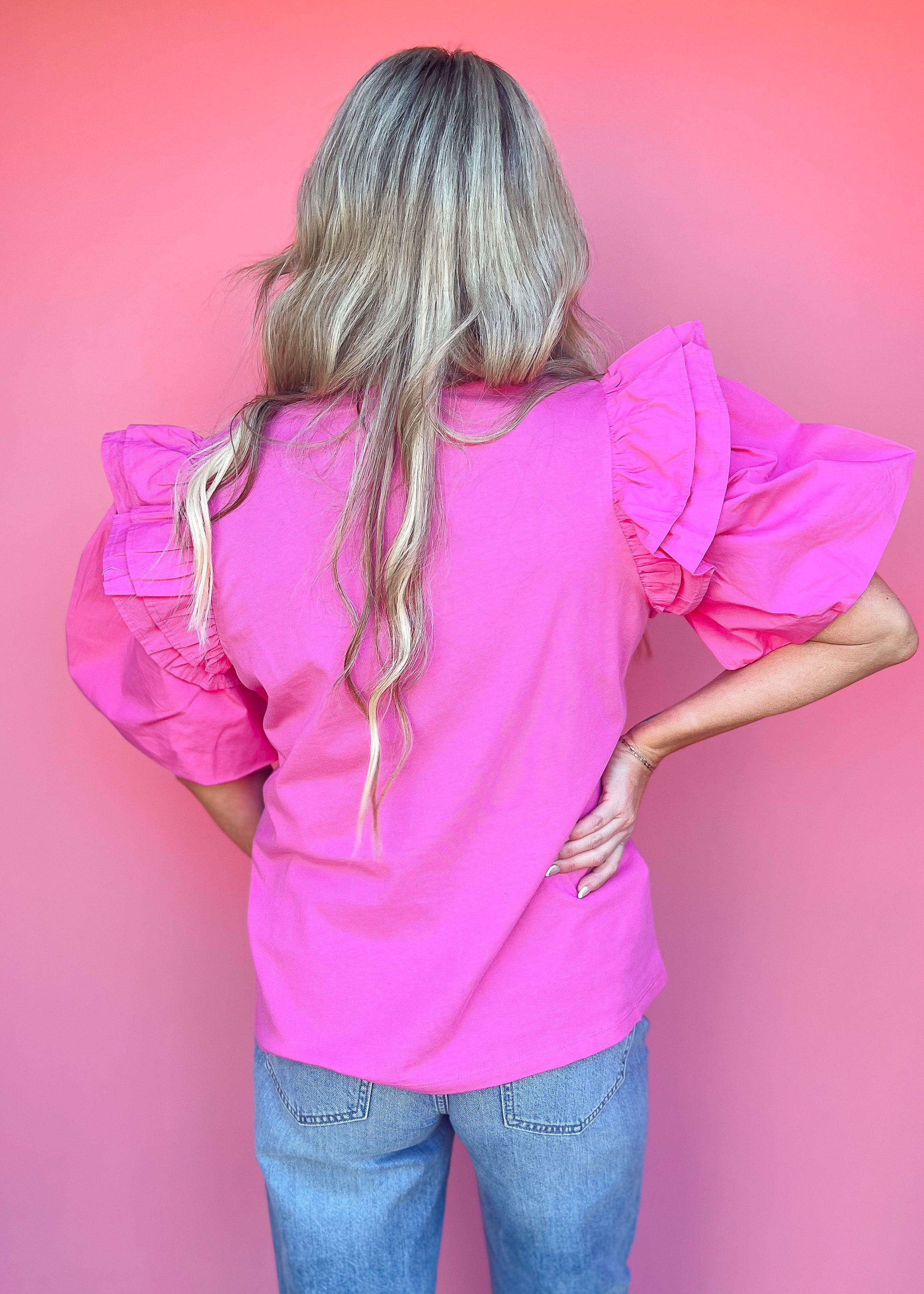 Franco Ruffle Sleeve Top, Pink