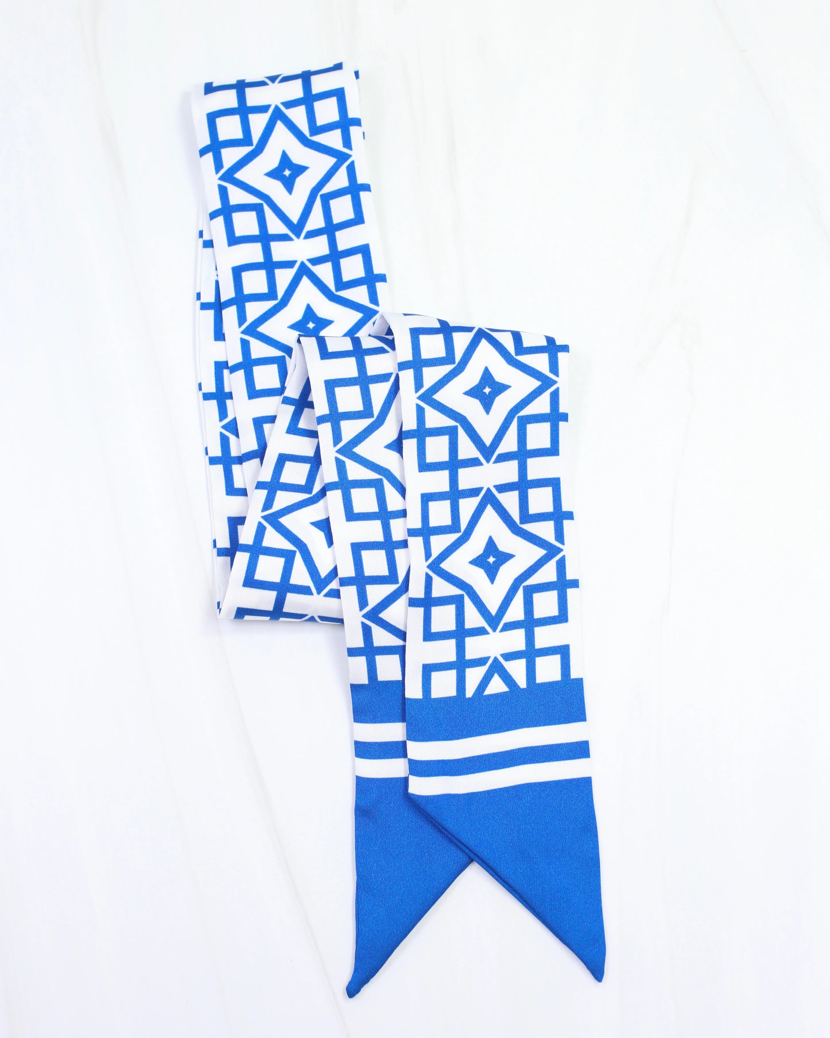 Caroline Hill: Langston Geometric Skinny Scarf Blue White