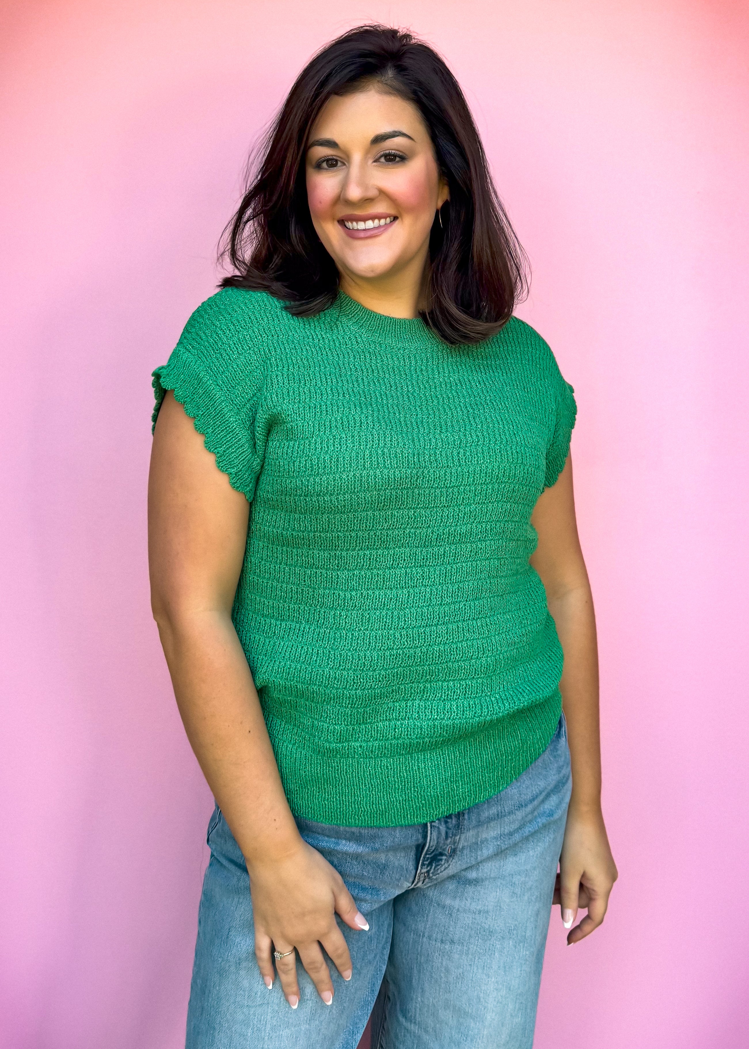 Scallop Sleeve Sweater, Green
