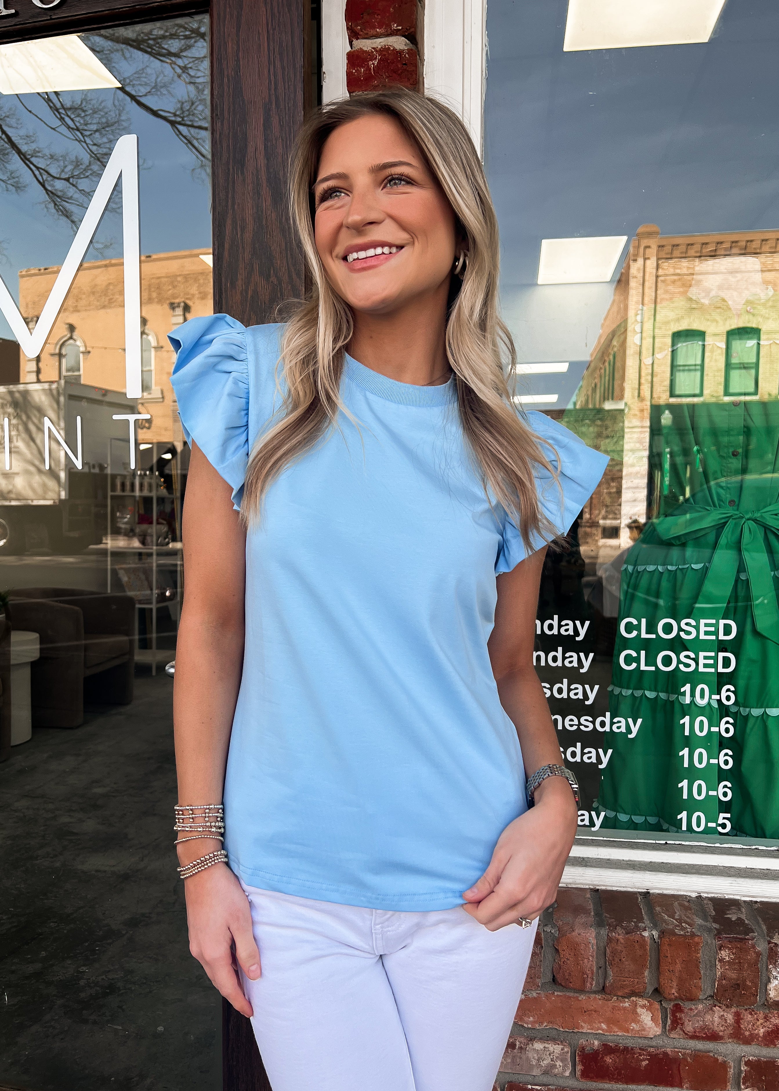 Amerson Ruffle Sleeve Top - Sky Blue