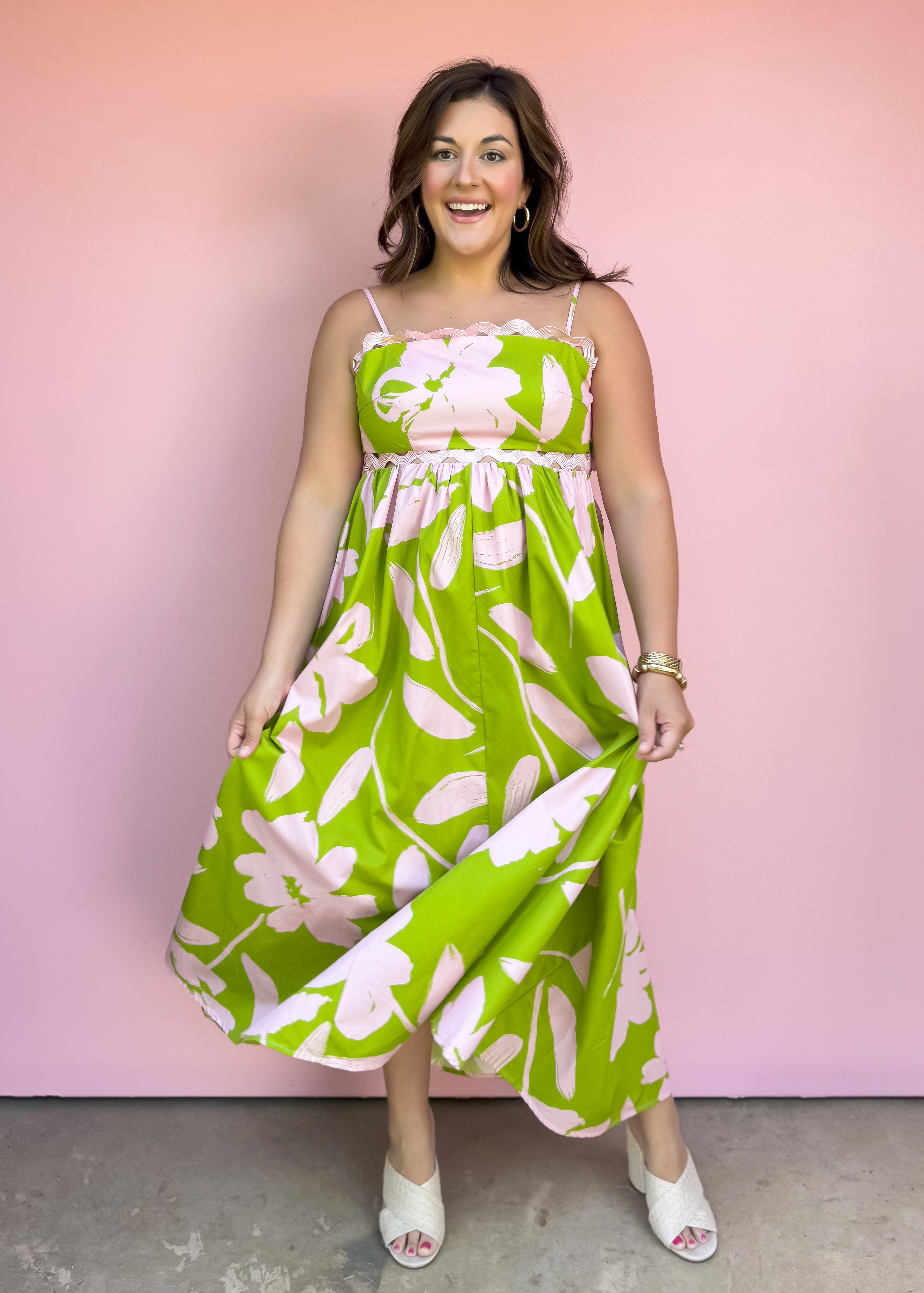 Lime and Pink Floral Maxi Dress