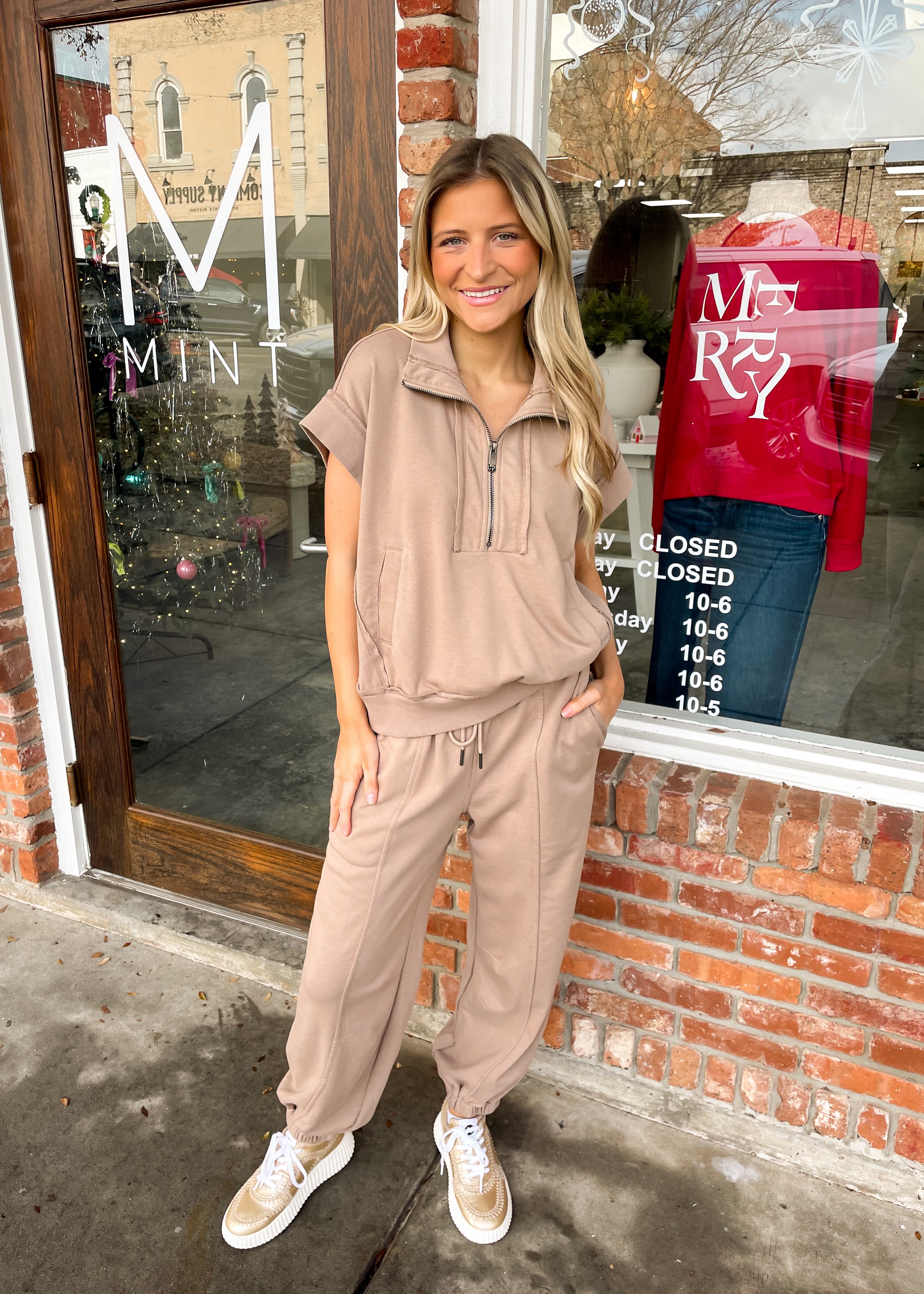 Light Mocha Half Zip Top