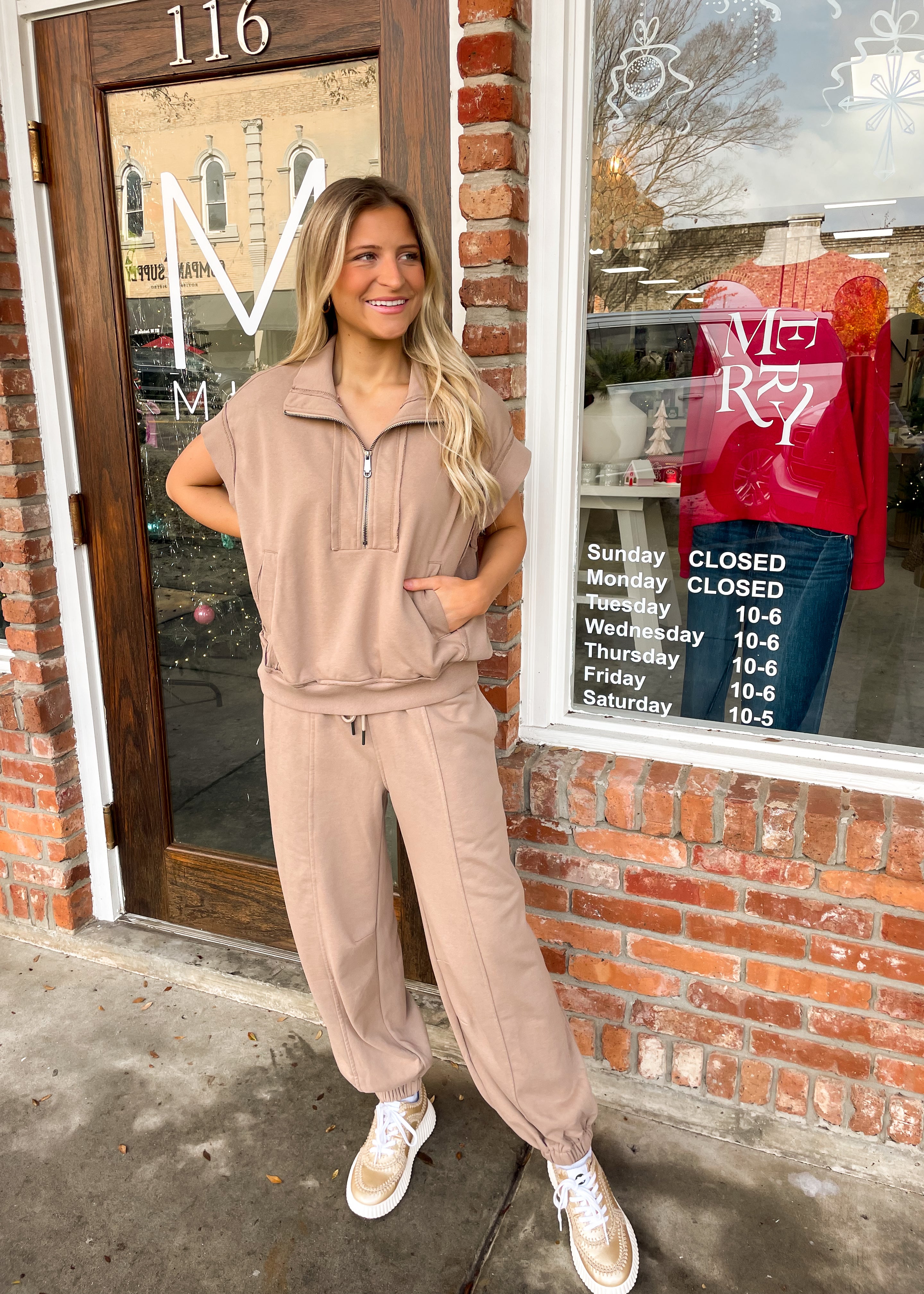 Light Mocha Half Zip Top