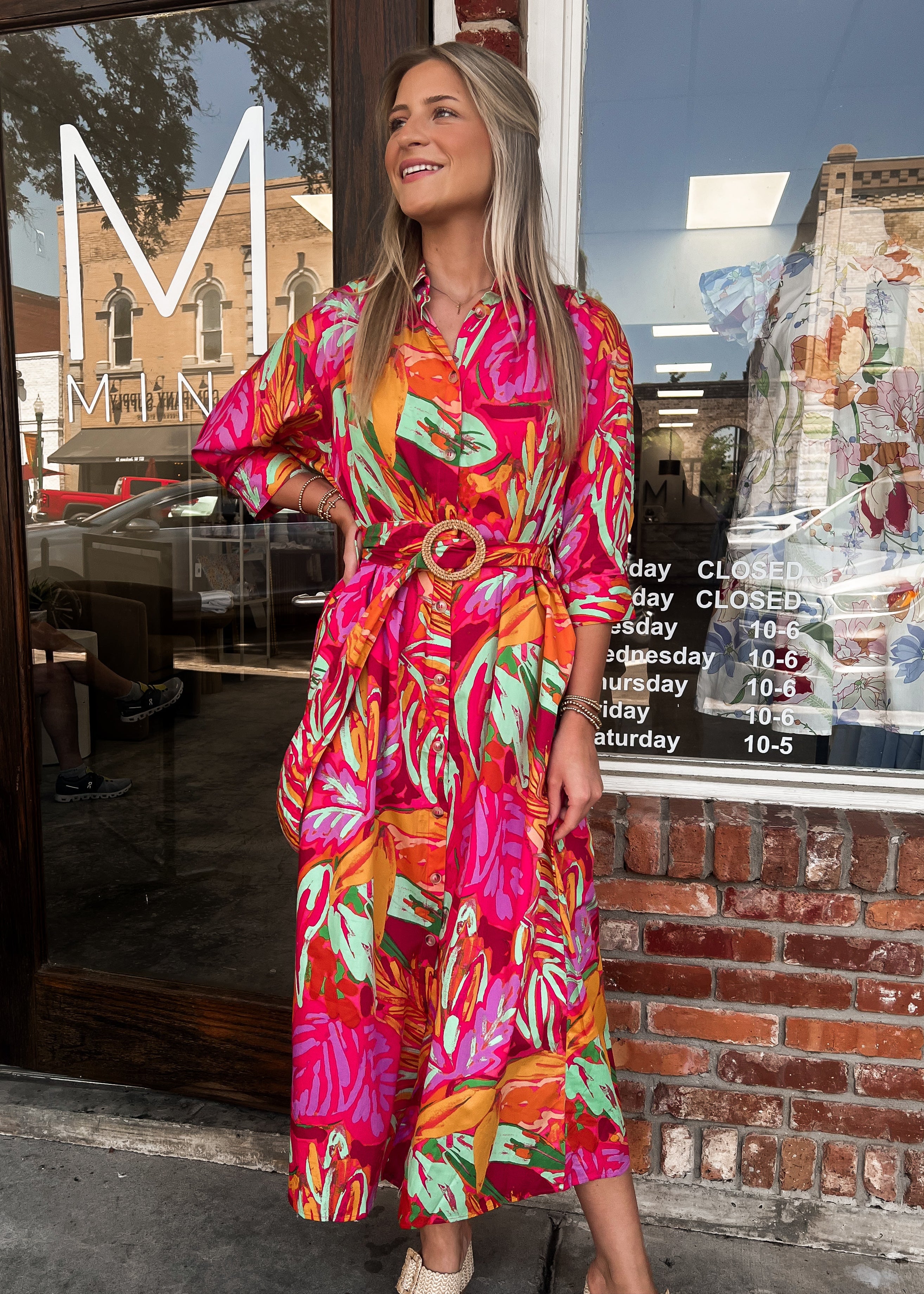 Karlie: Abstract Tropical Palm Shirt Dress