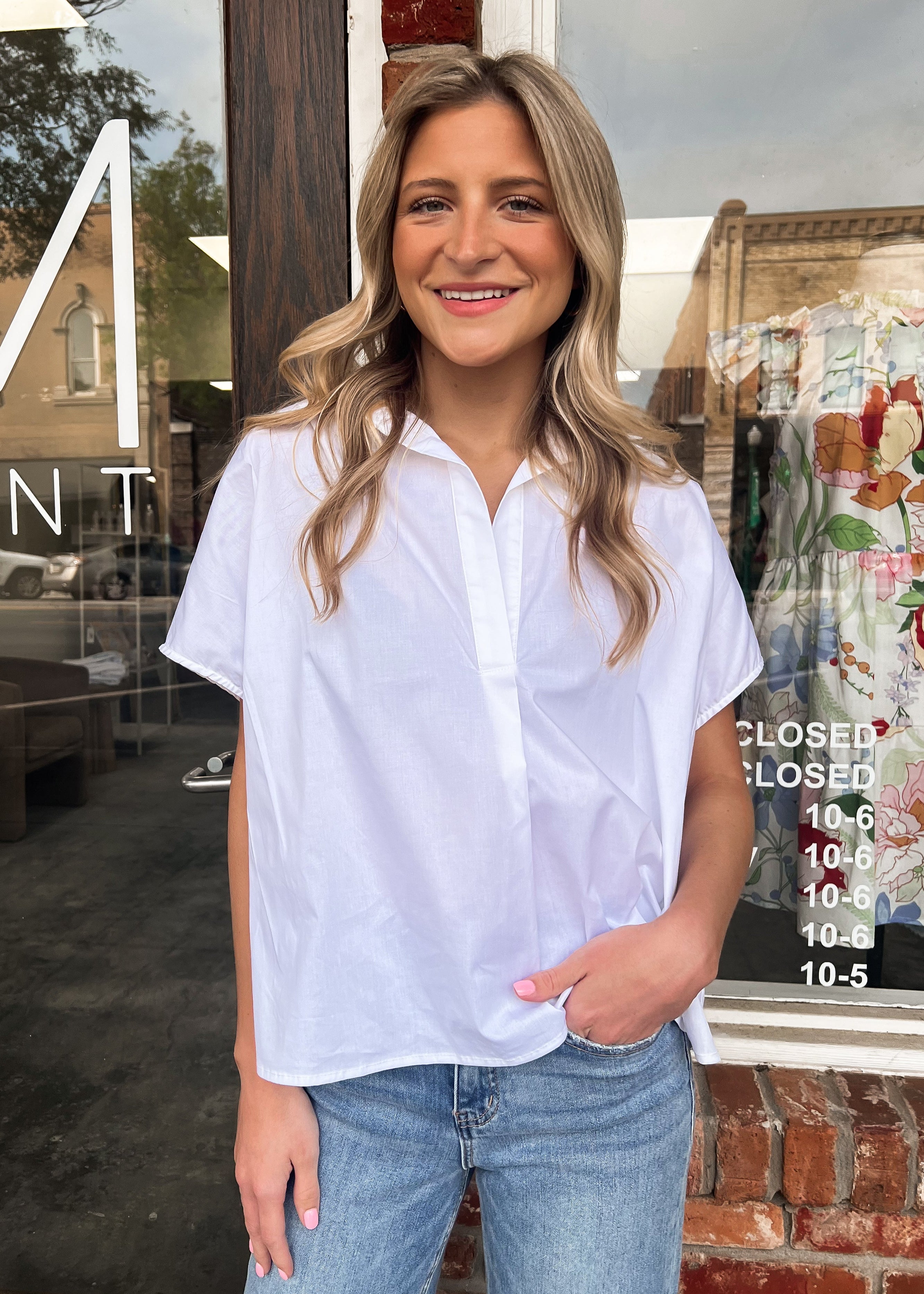Karlie: White Poplin Collar Top