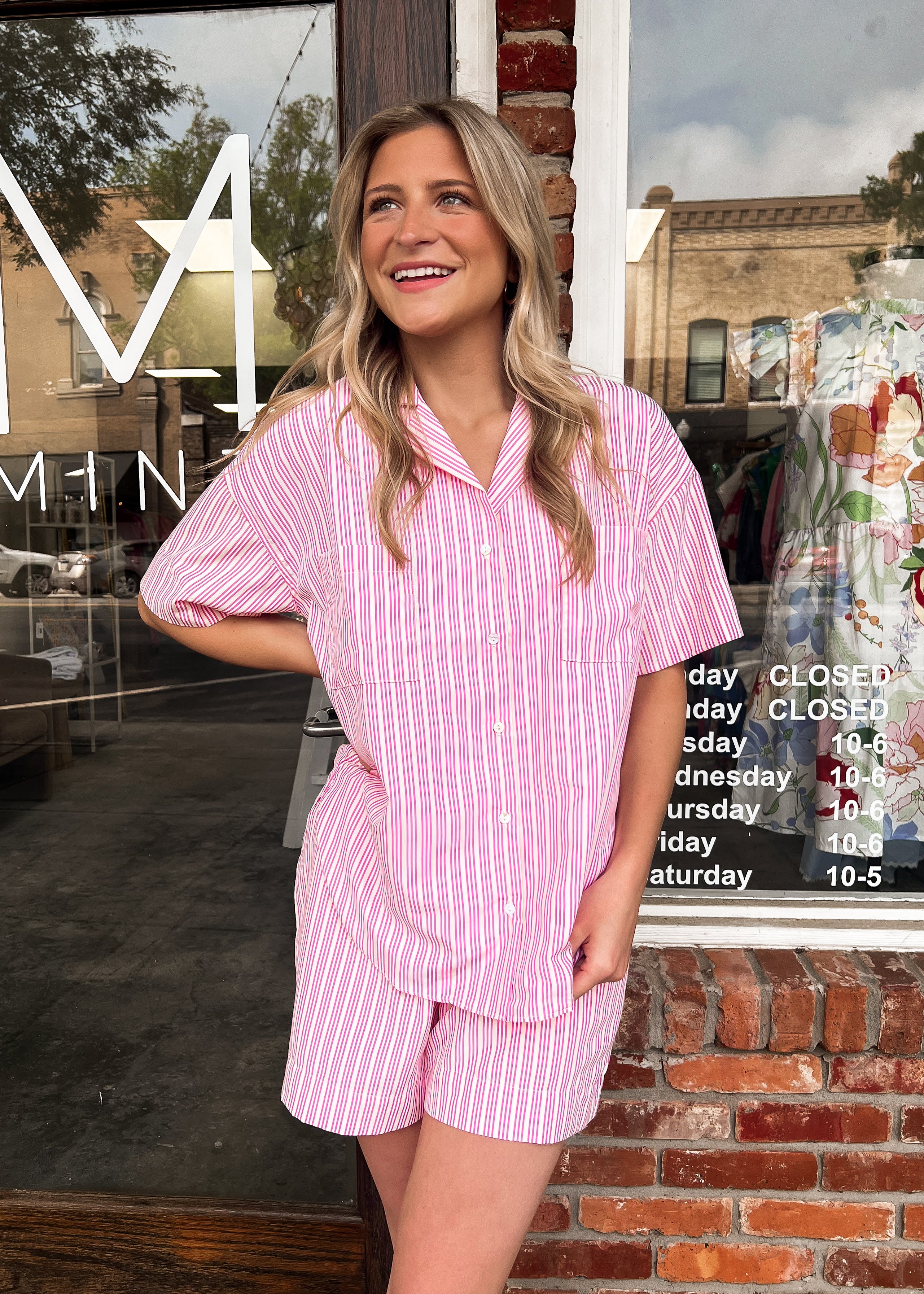 Karlie: Stripe Poplin Pocket Button Up Top