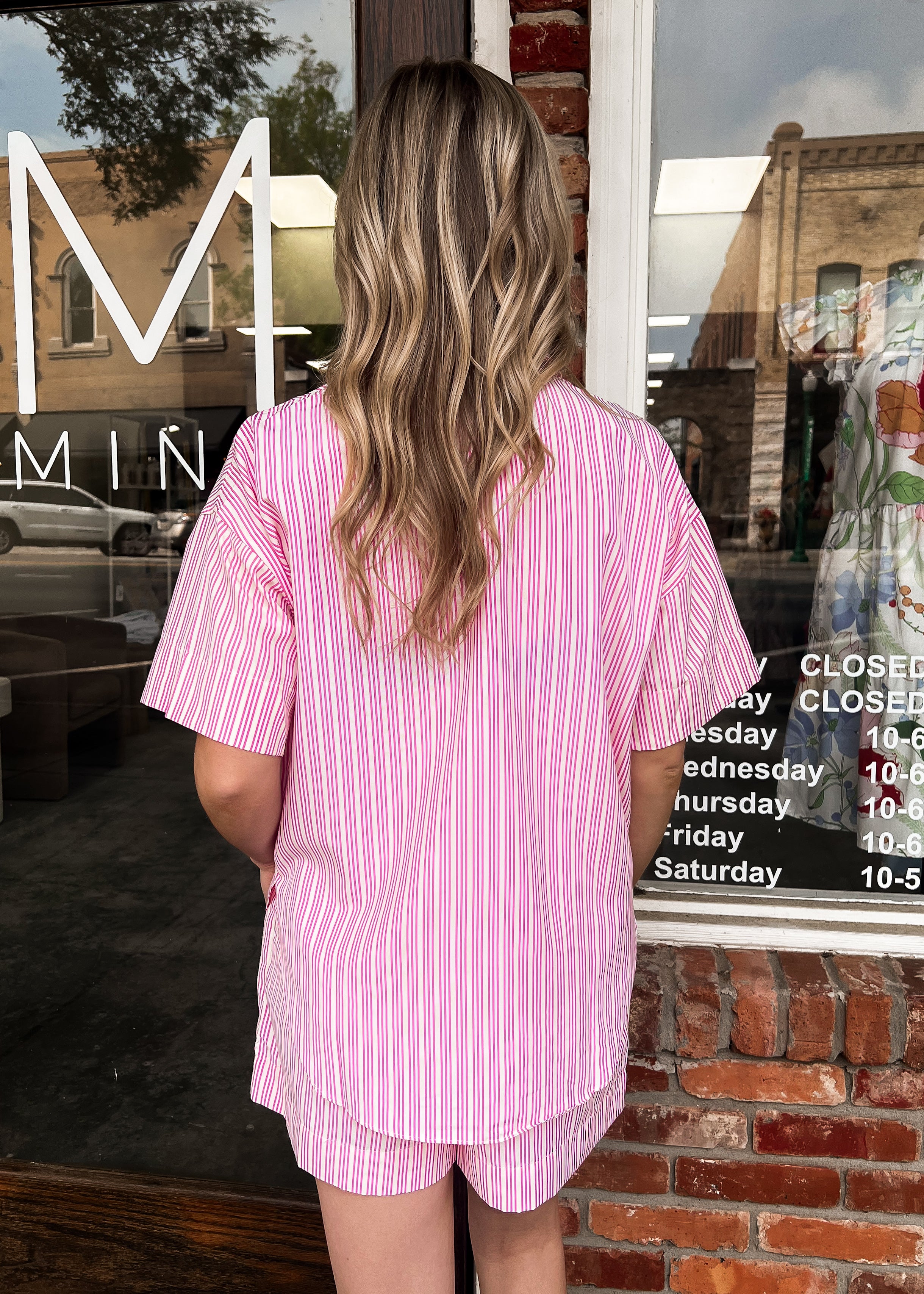 Karlie: Stripe Poplin Pocket Button Up Top