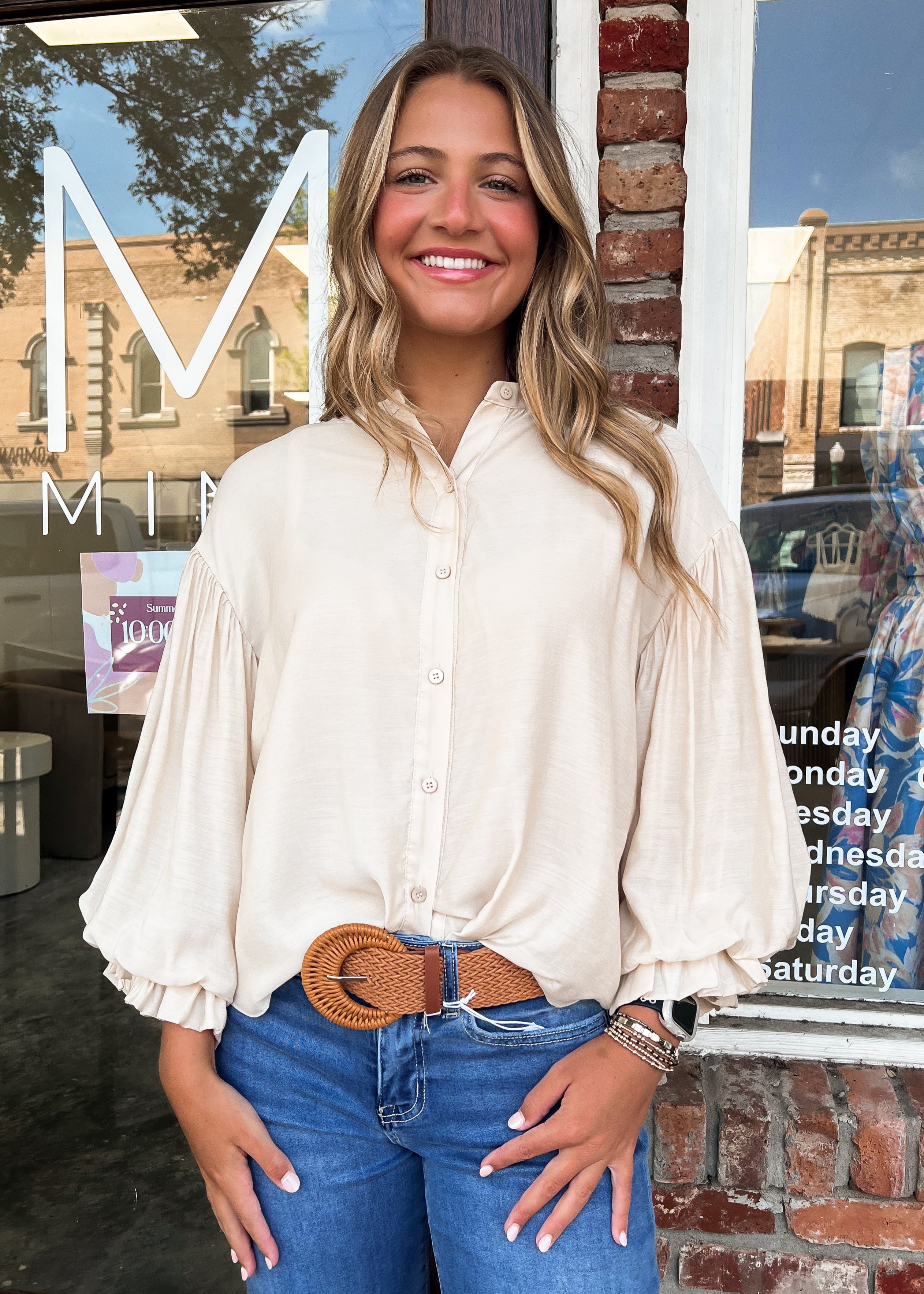 Rachel Puff Sleeve Button Top - Cream