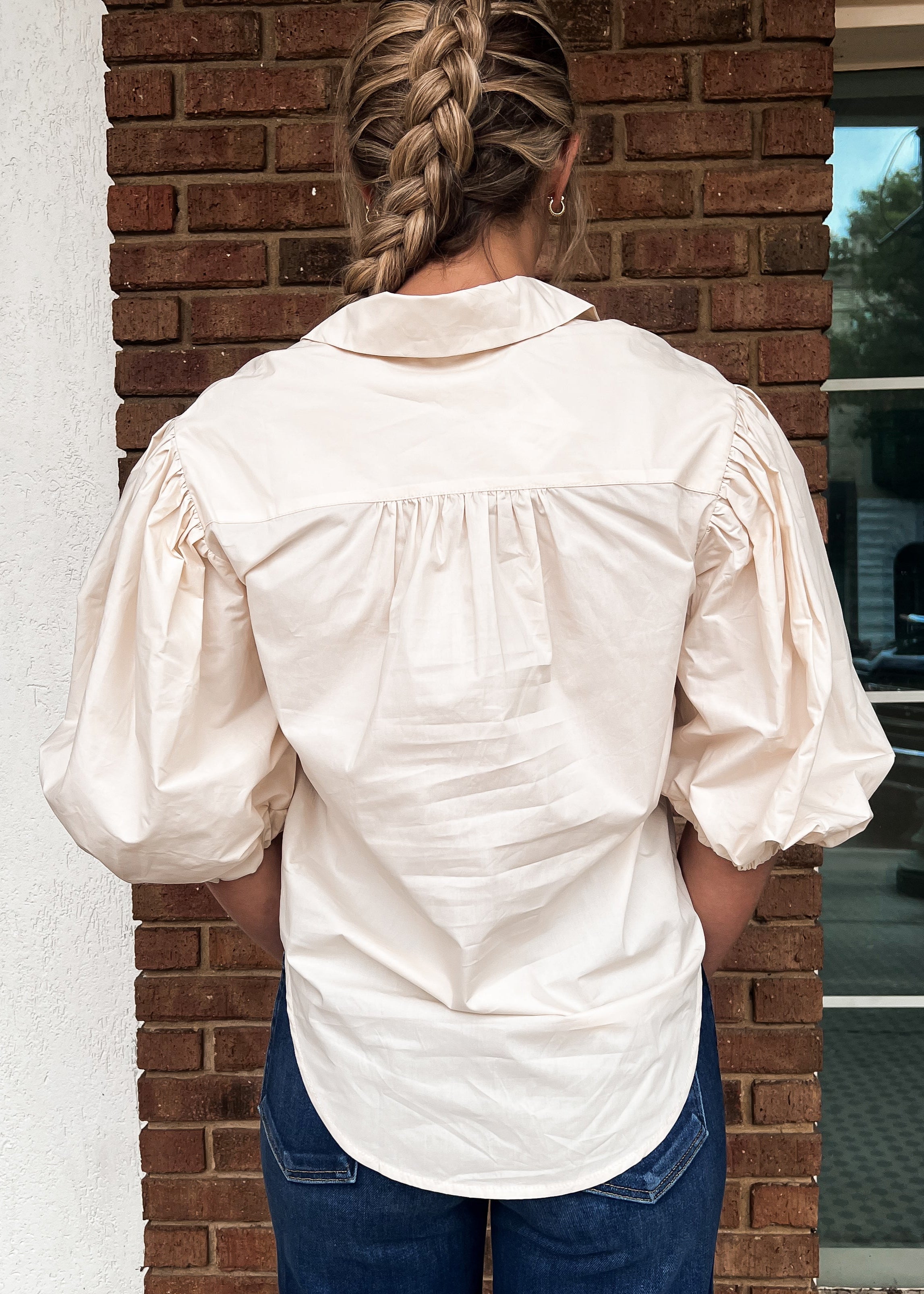 Karlie: Cream Poplin Button Top