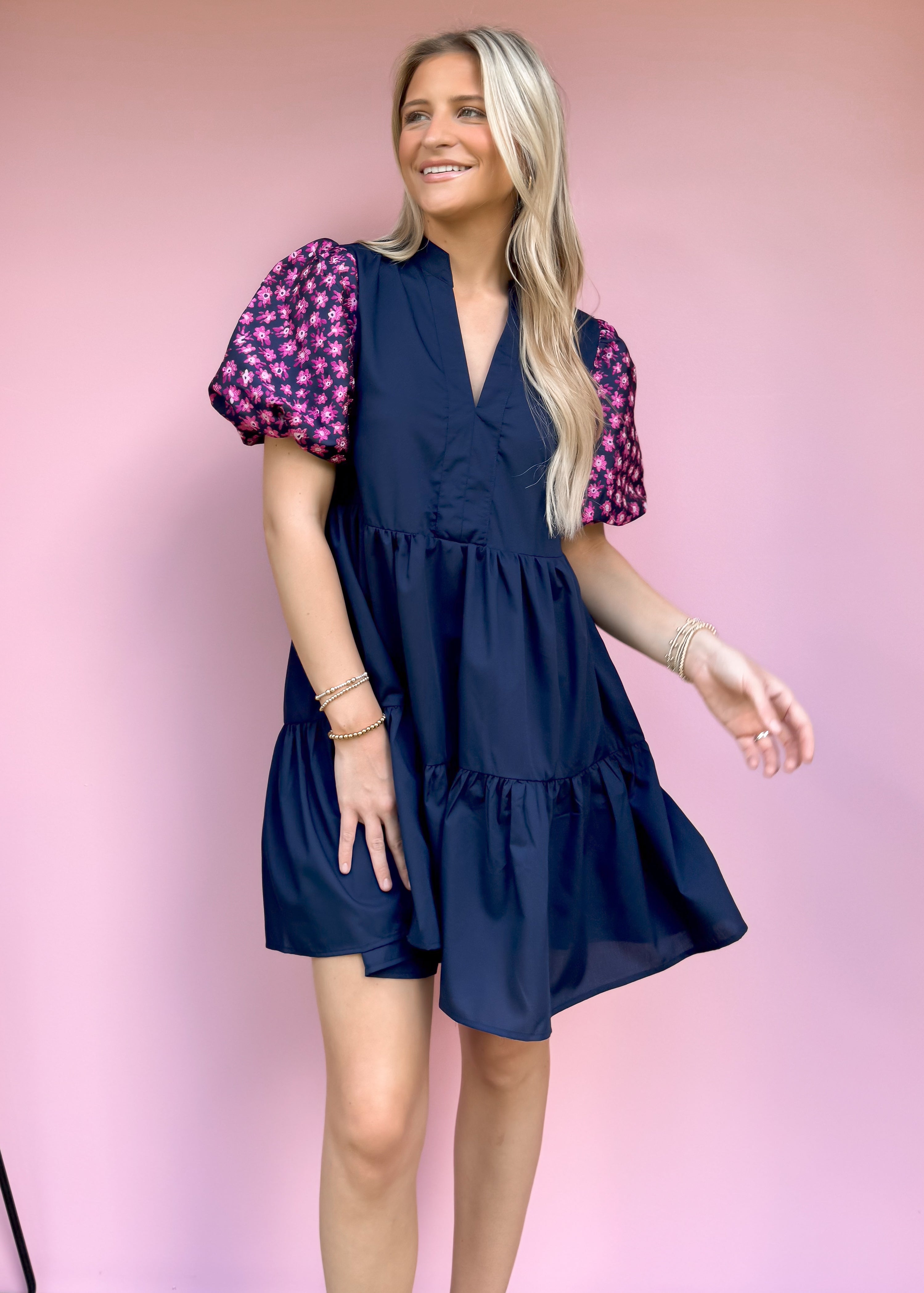 Floral Puff Sleeve Dress, Blue