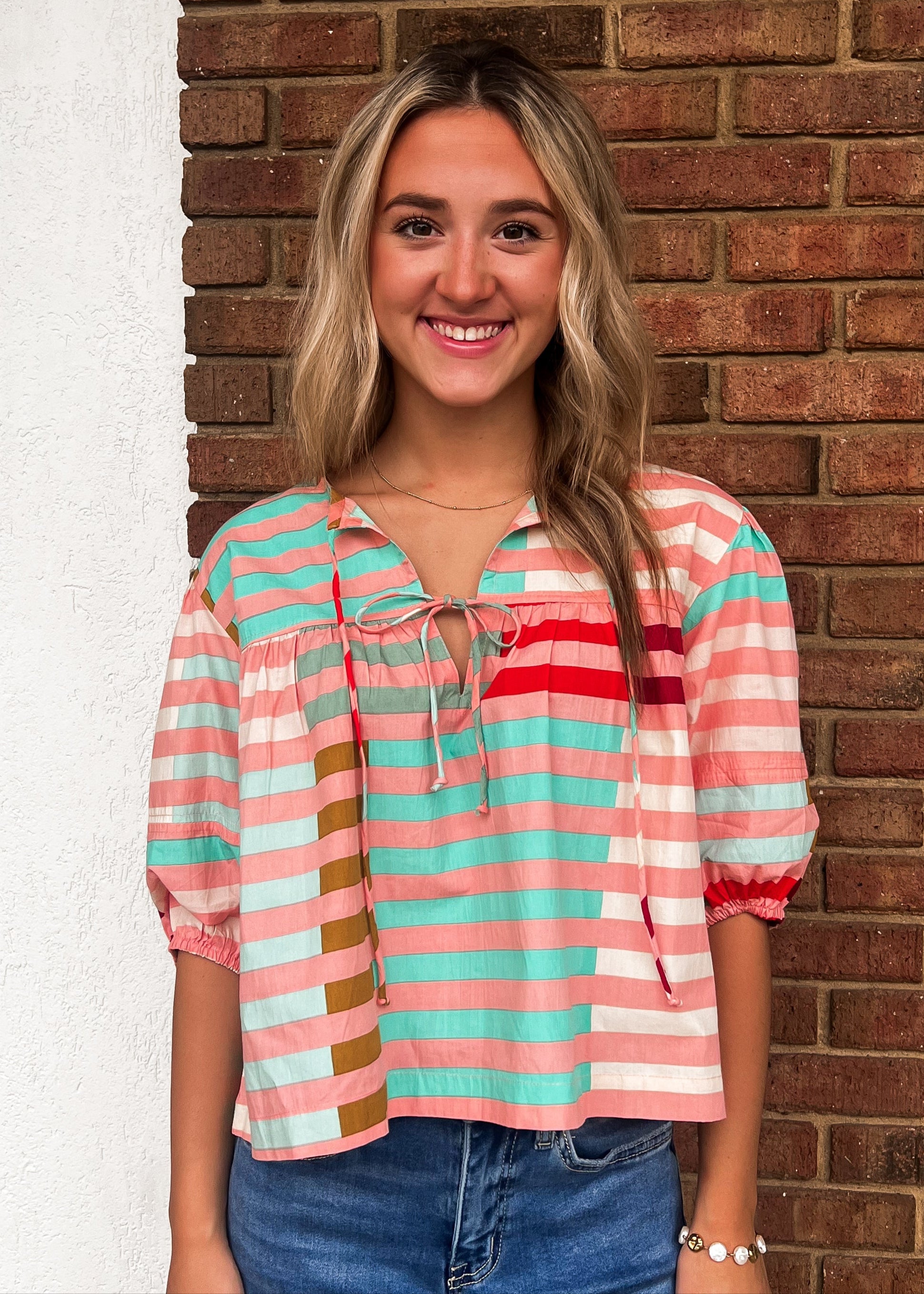 Sunshine Tienda: Apricot Colorful Stripe Mira Top