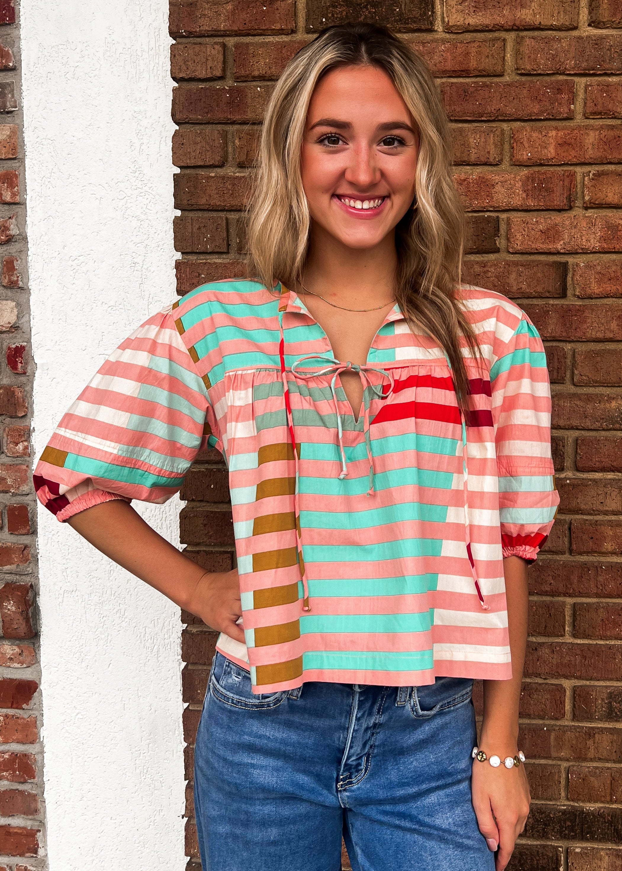 Sunshine Tienda: Apricot Colorful Stripe Mira Top