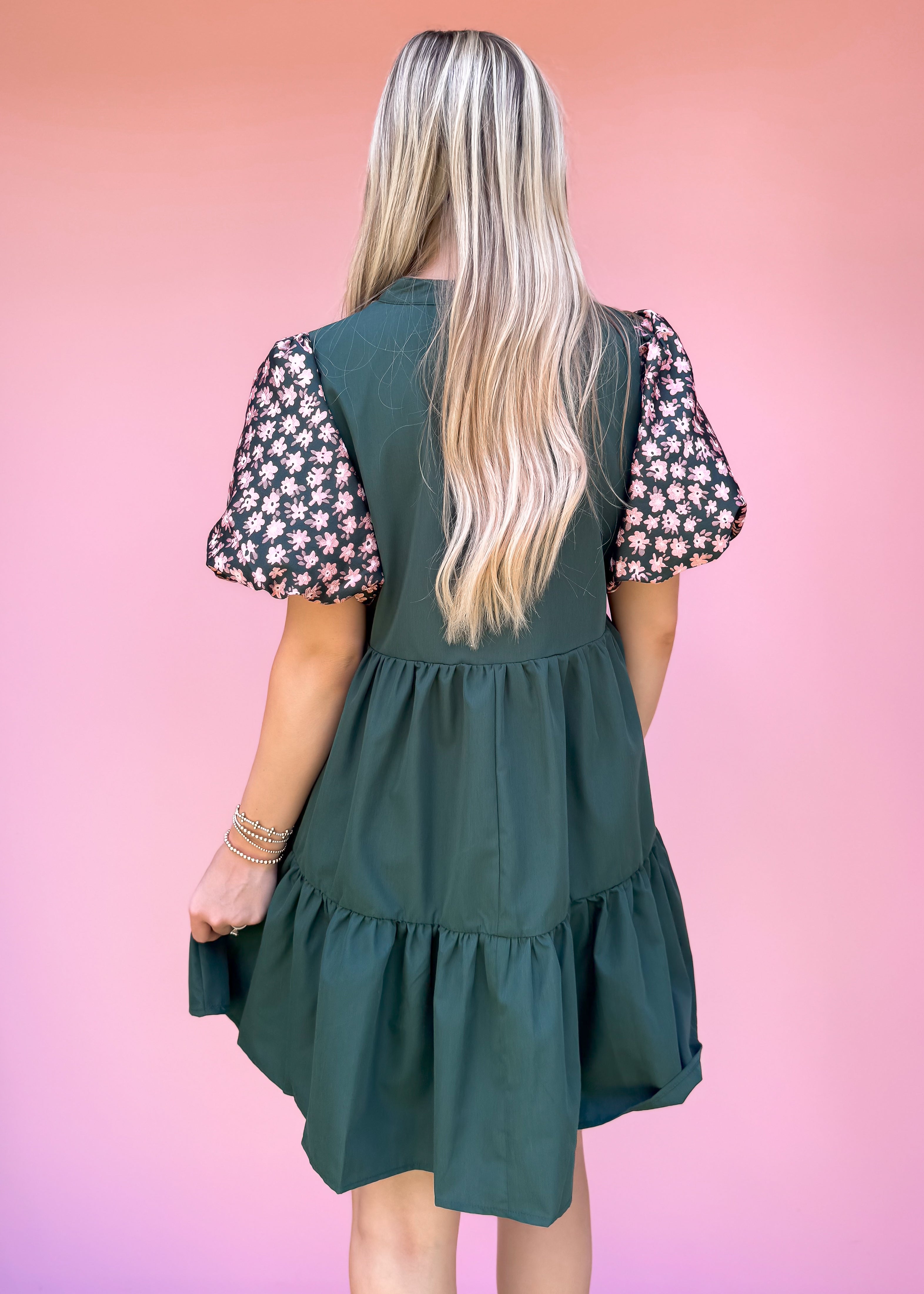 Floral Puff Sleeve Dress, Green