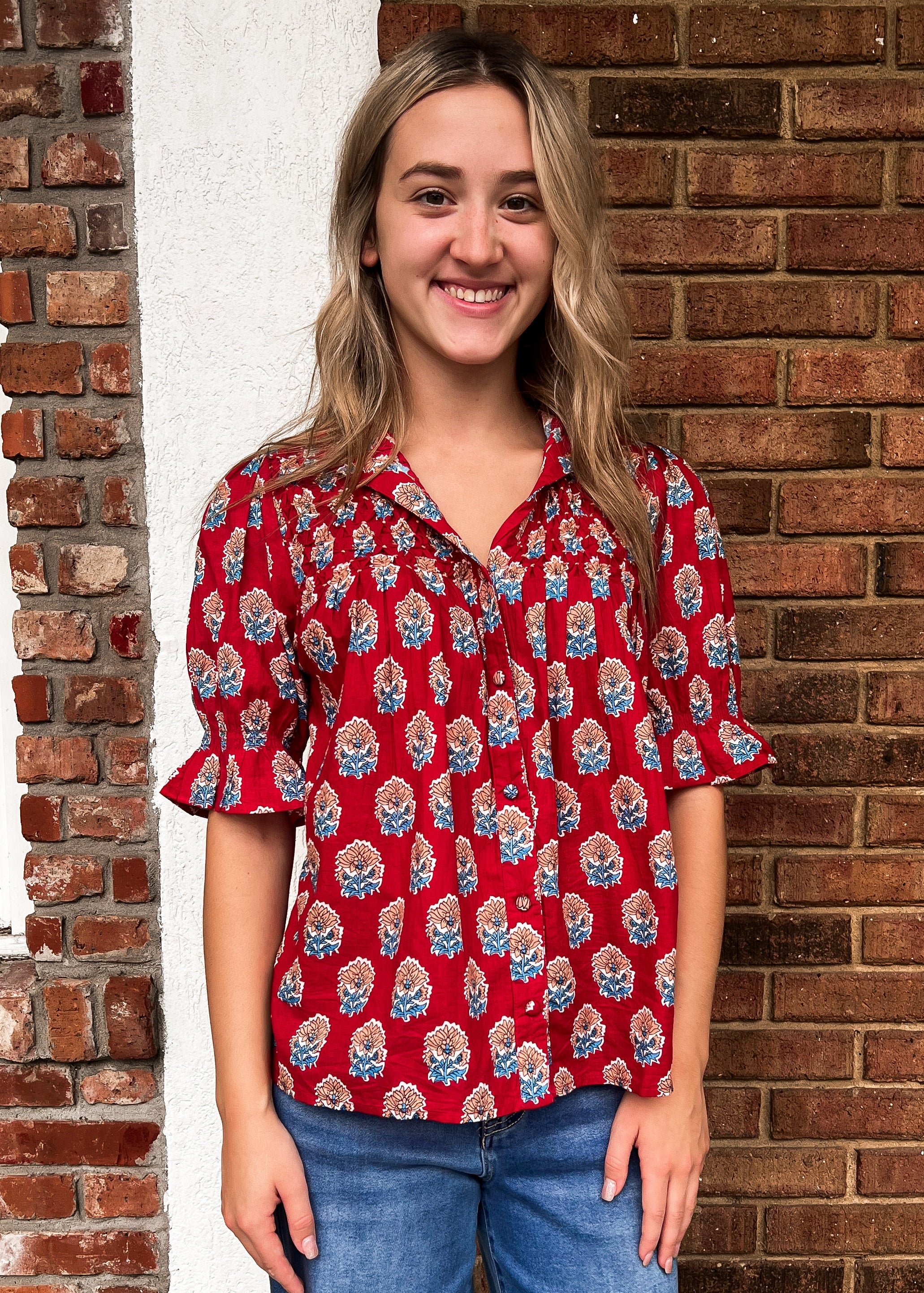 THML: Reign Red Button Top