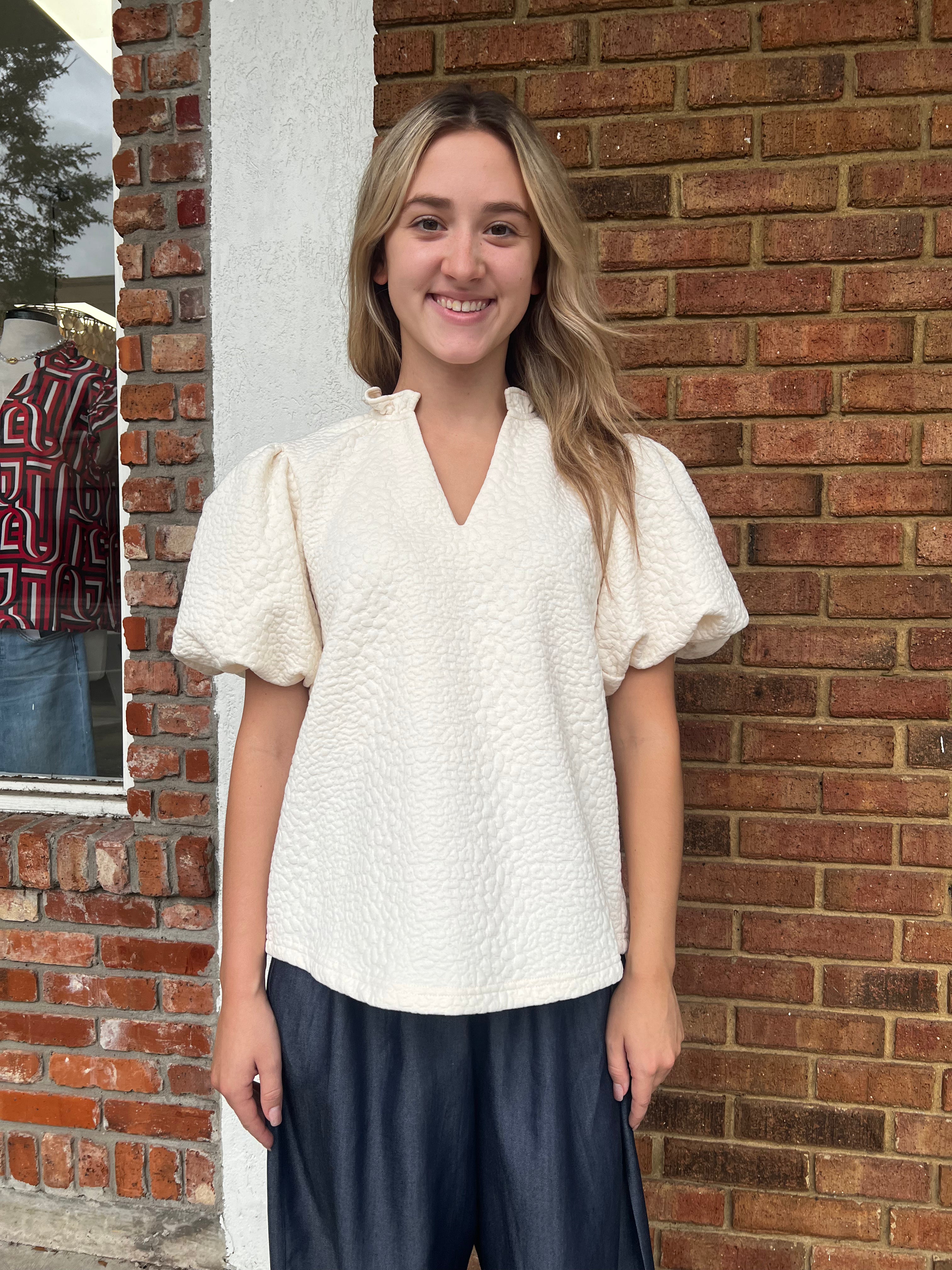 THML: Abby Puff Sleeve Textured Top
