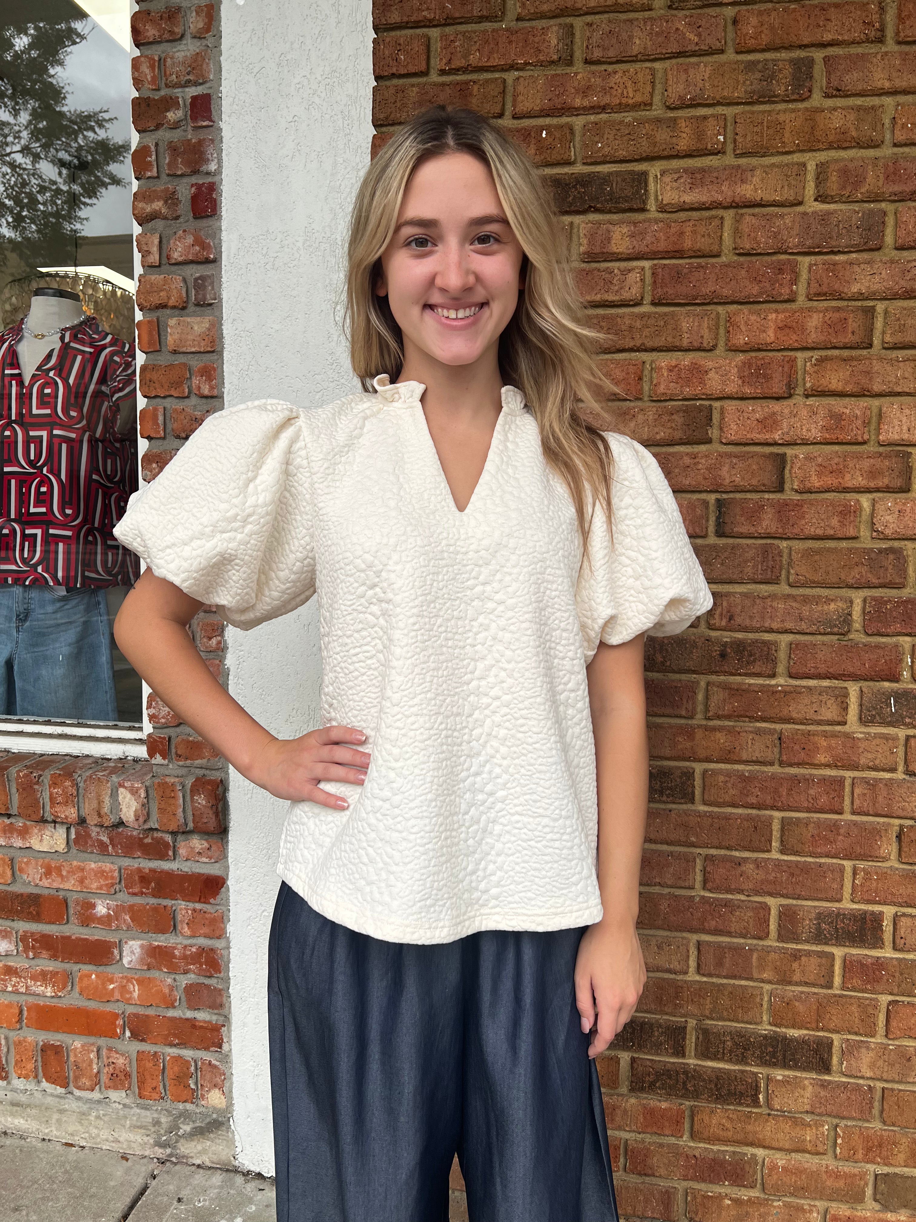 THML: Abby Puff Sleeve Textured Top