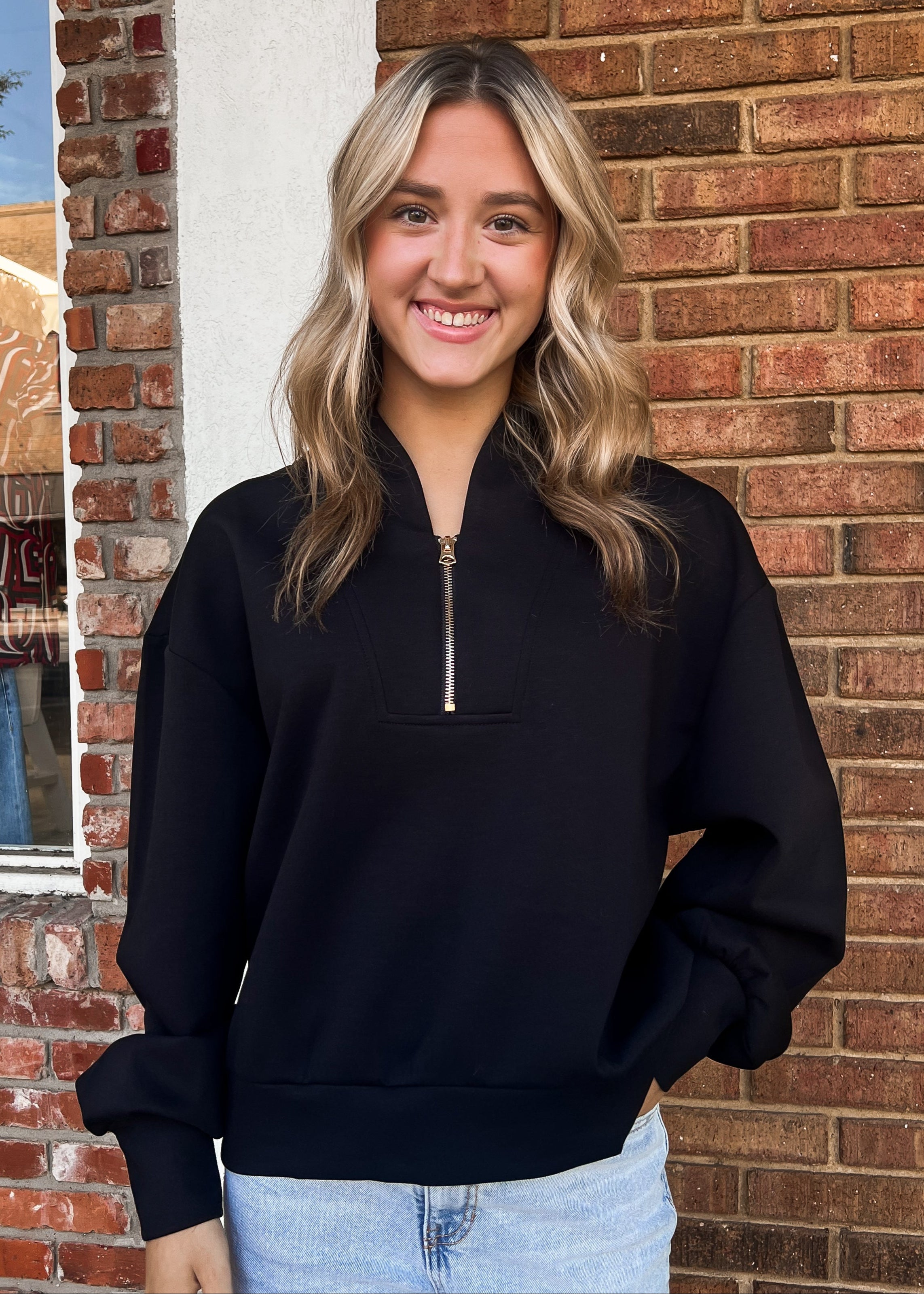 Laura Half Zip Scuba Pullover - Black