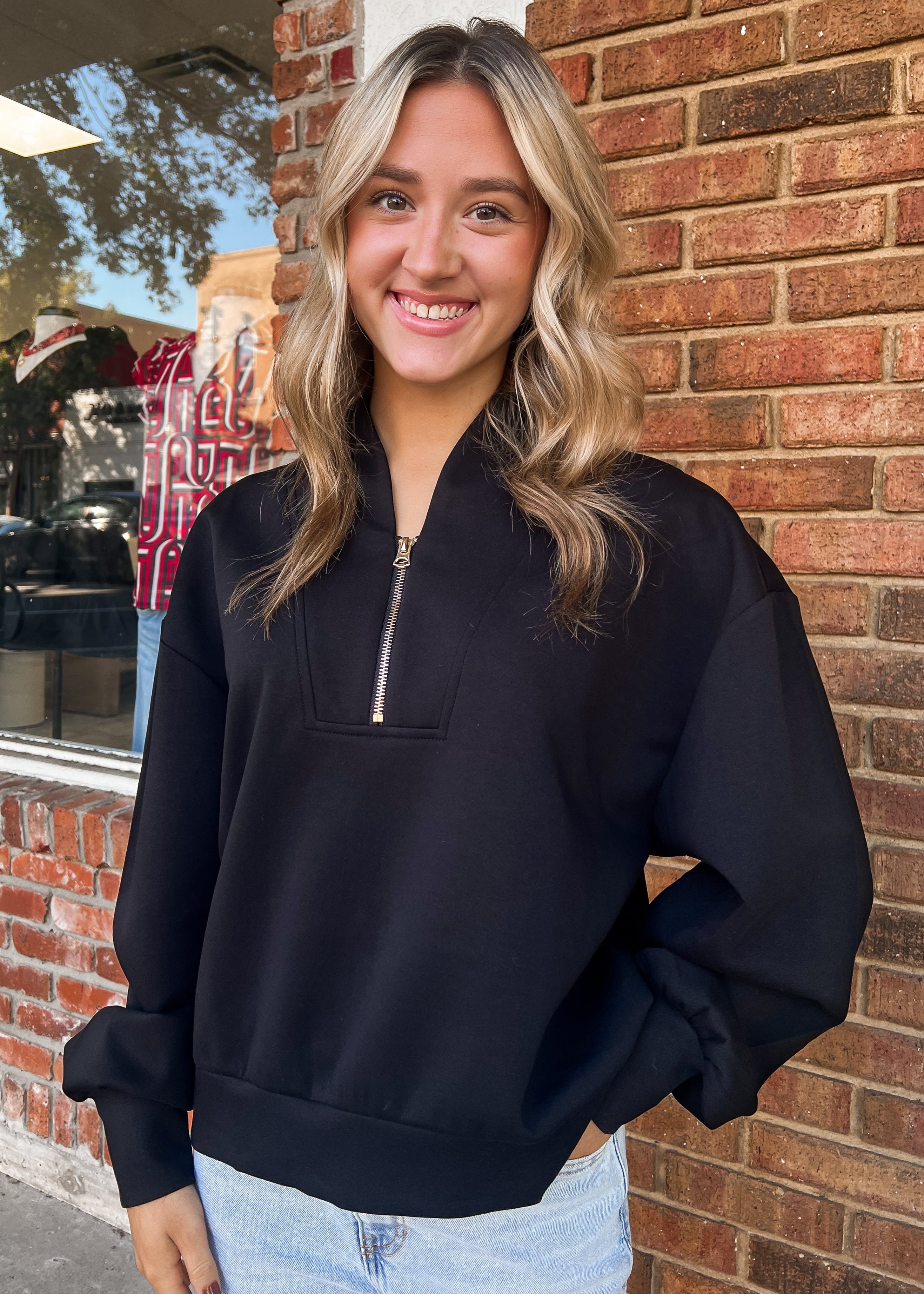 Laura Half Zip Scuba Pullover - Black