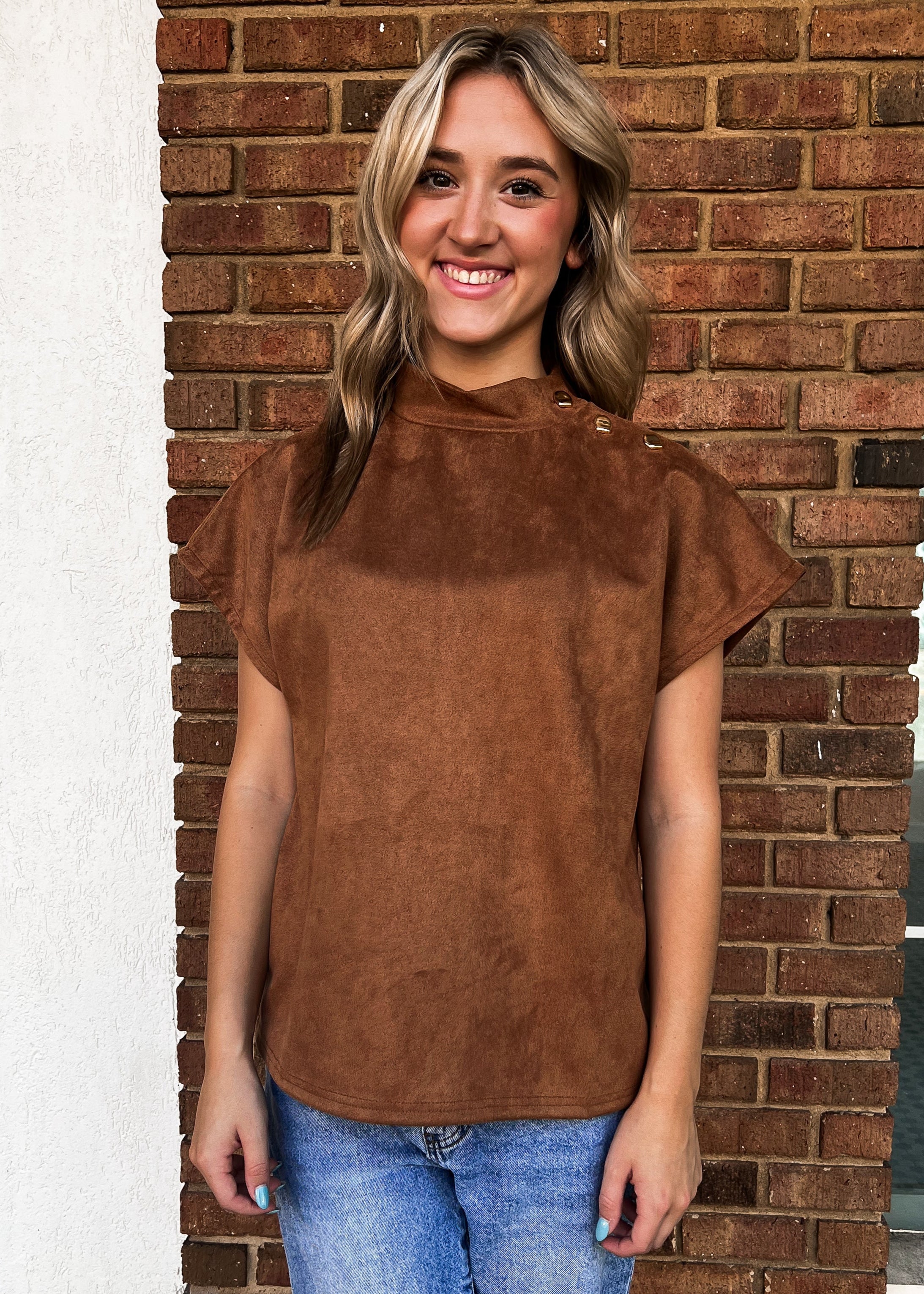 THML: Short Sleeve Suede Top