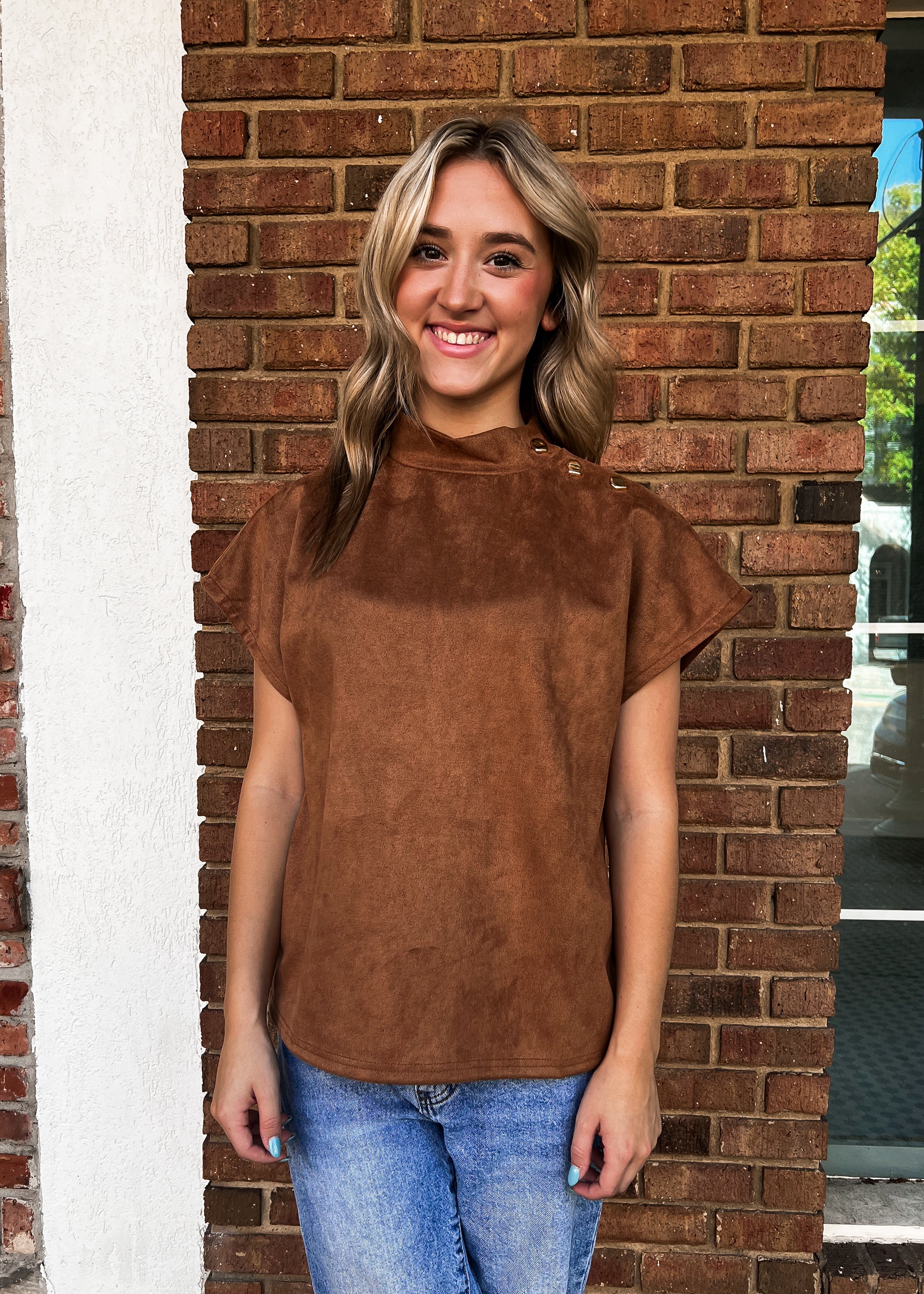 THML: Short Sleeve Suede Top