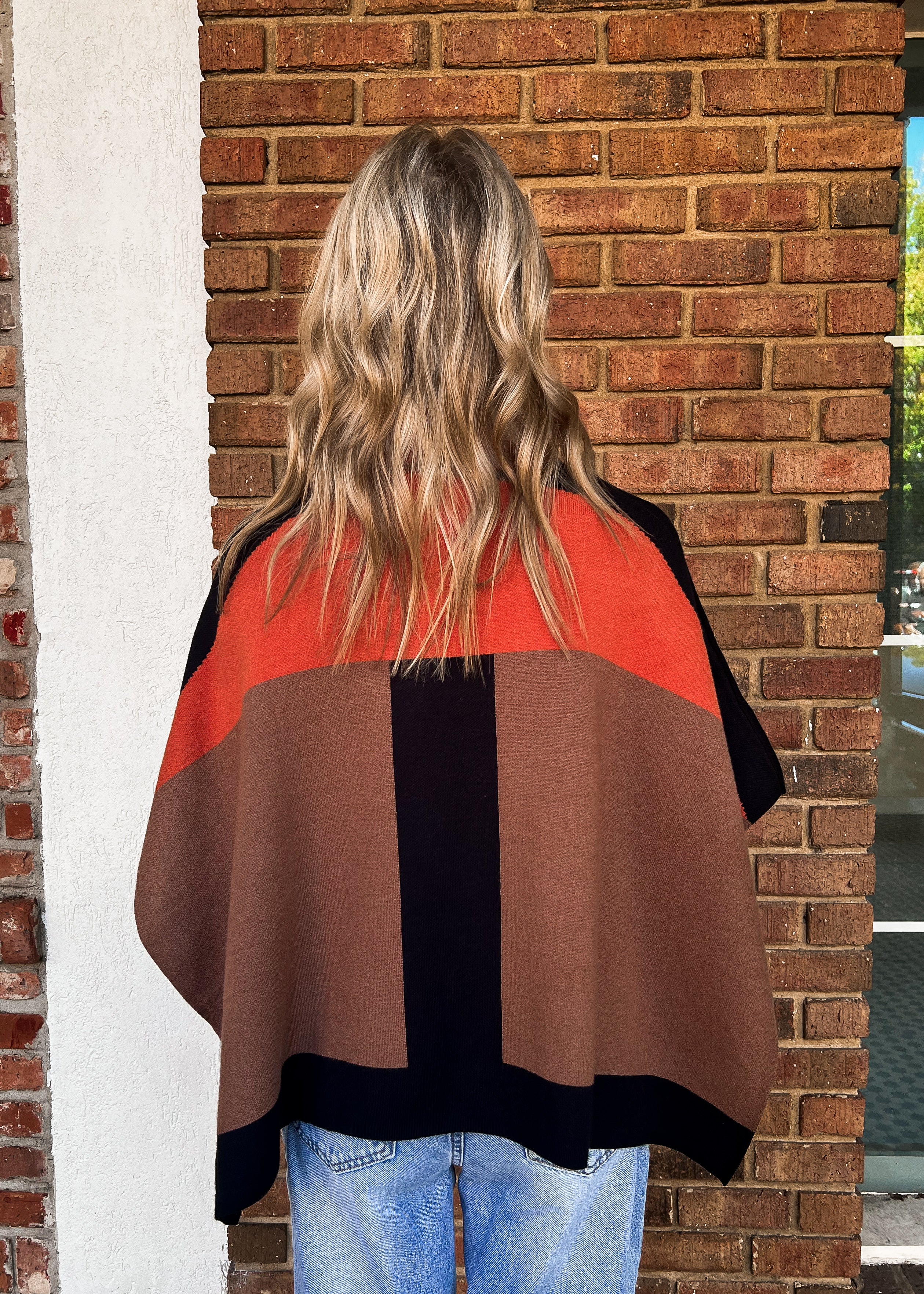 THML: Colorblock Turtleneck Knit Poncho