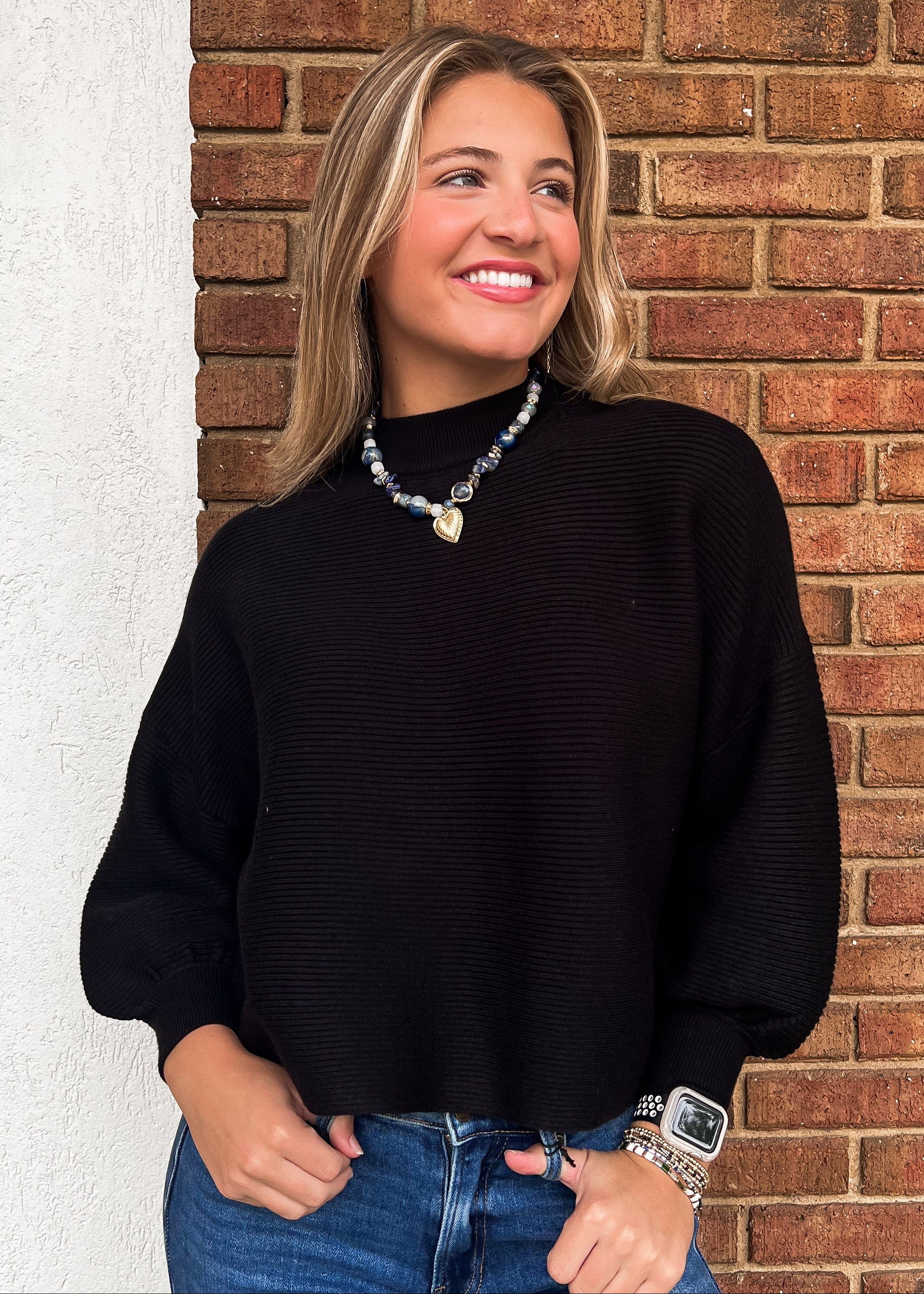Sara Balloon Sleeve Sweater - Black