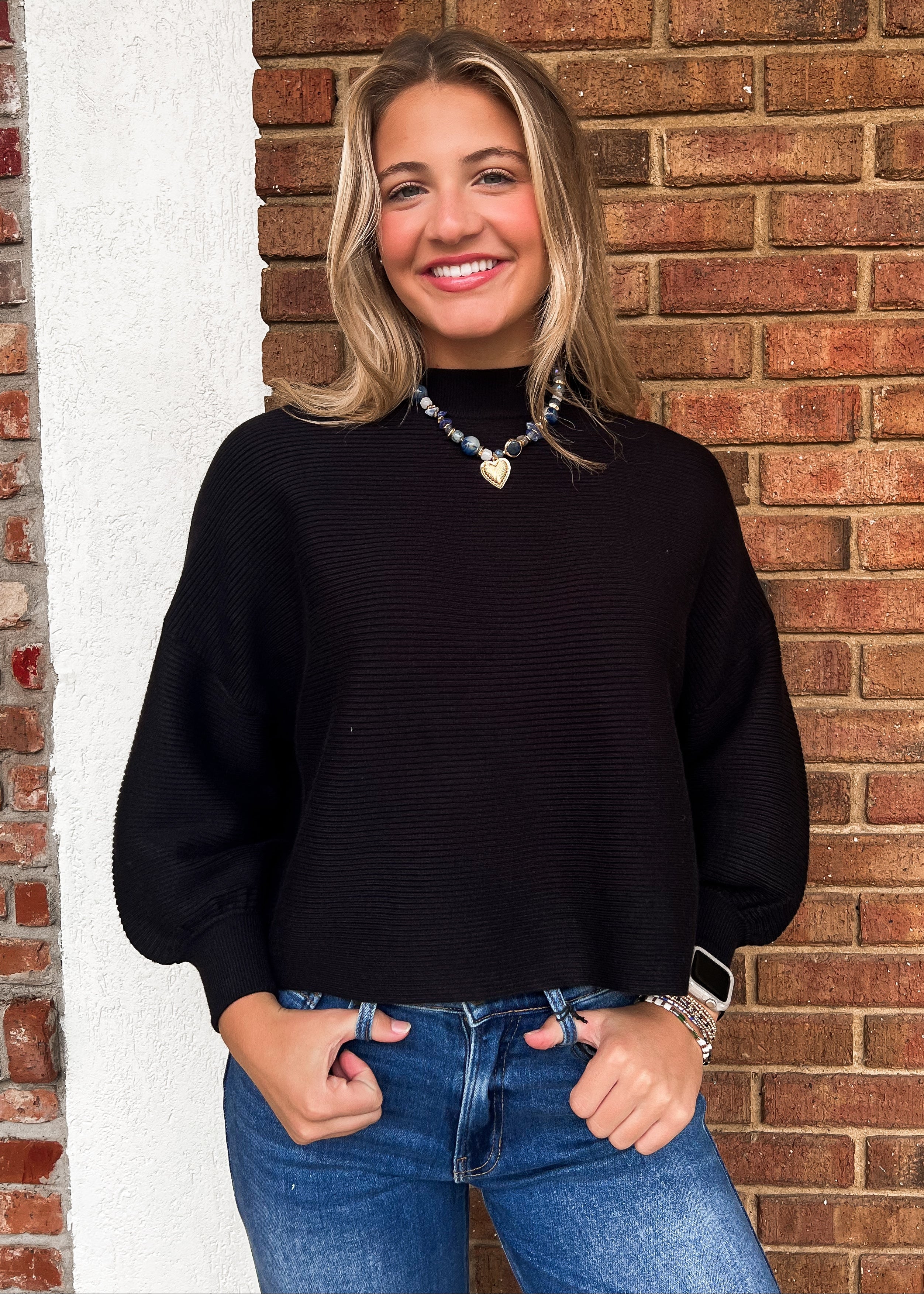 Sara Balloon Sleeve Sweater - Black