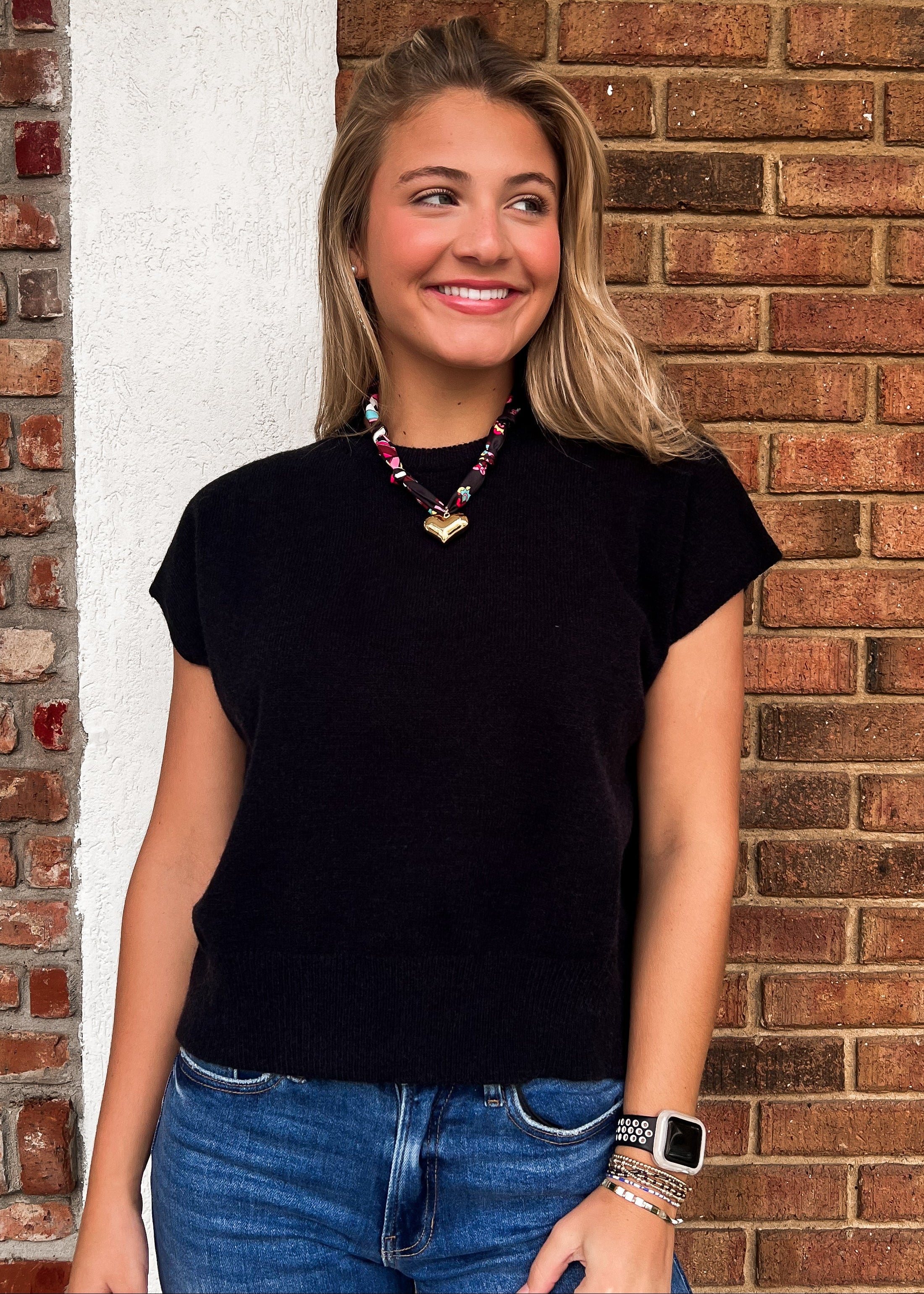 Sallie Cap Sleeve Sweater - Black
