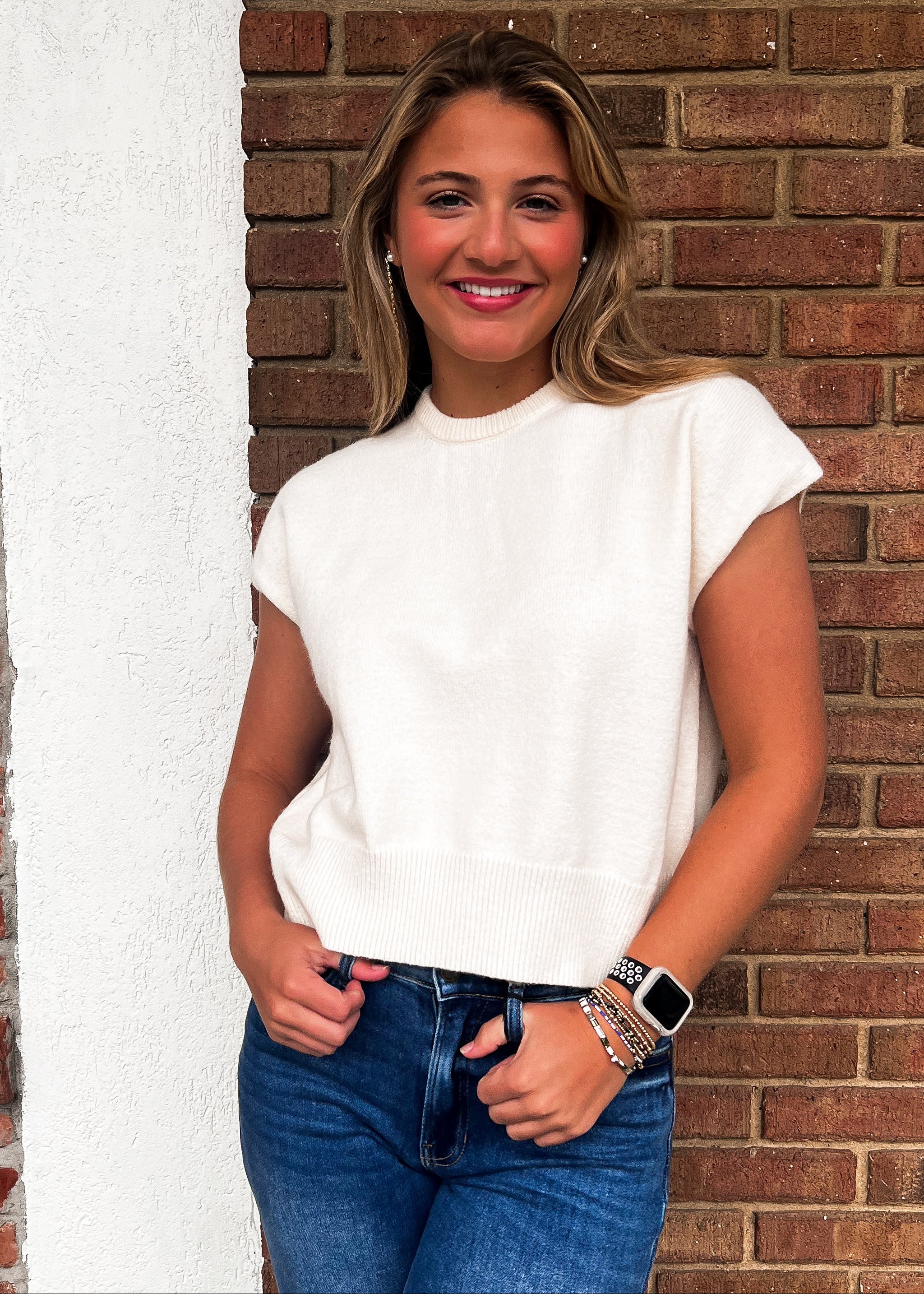 Sallie Cap Sleeve Sweater - Cream
