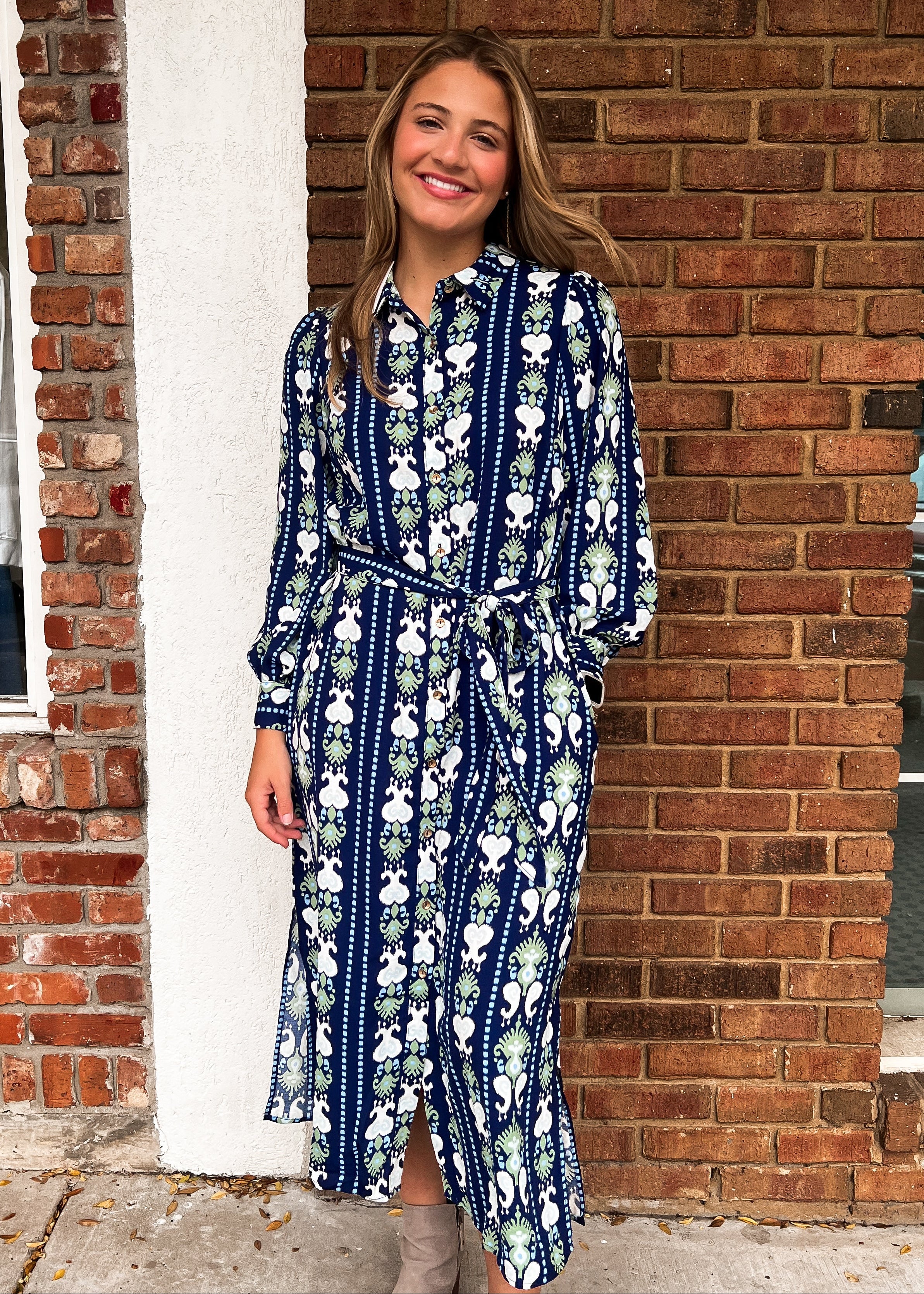Ava Ikat Stripe Navy Dress