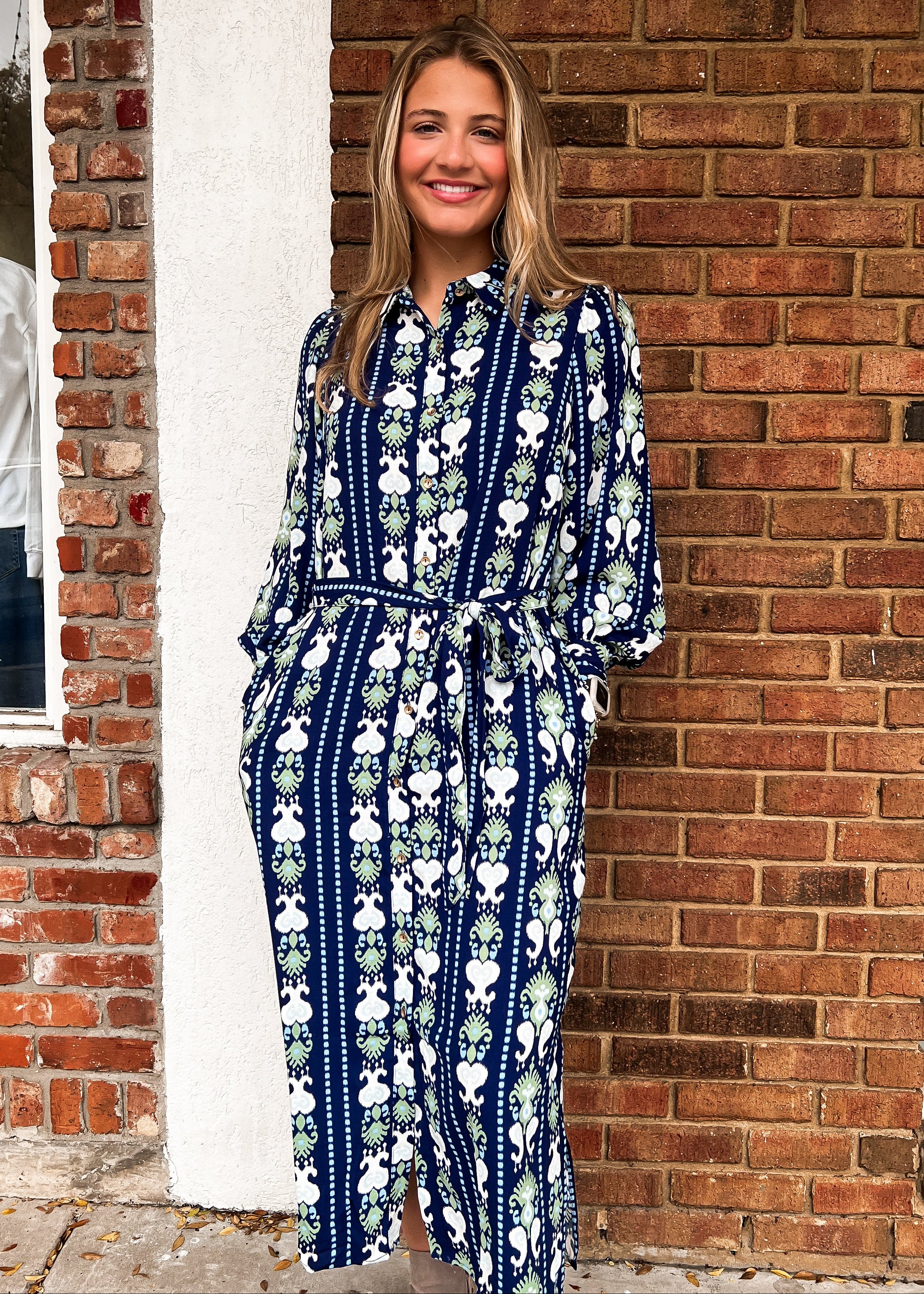 Ava Ikat Stripe Navy Dress