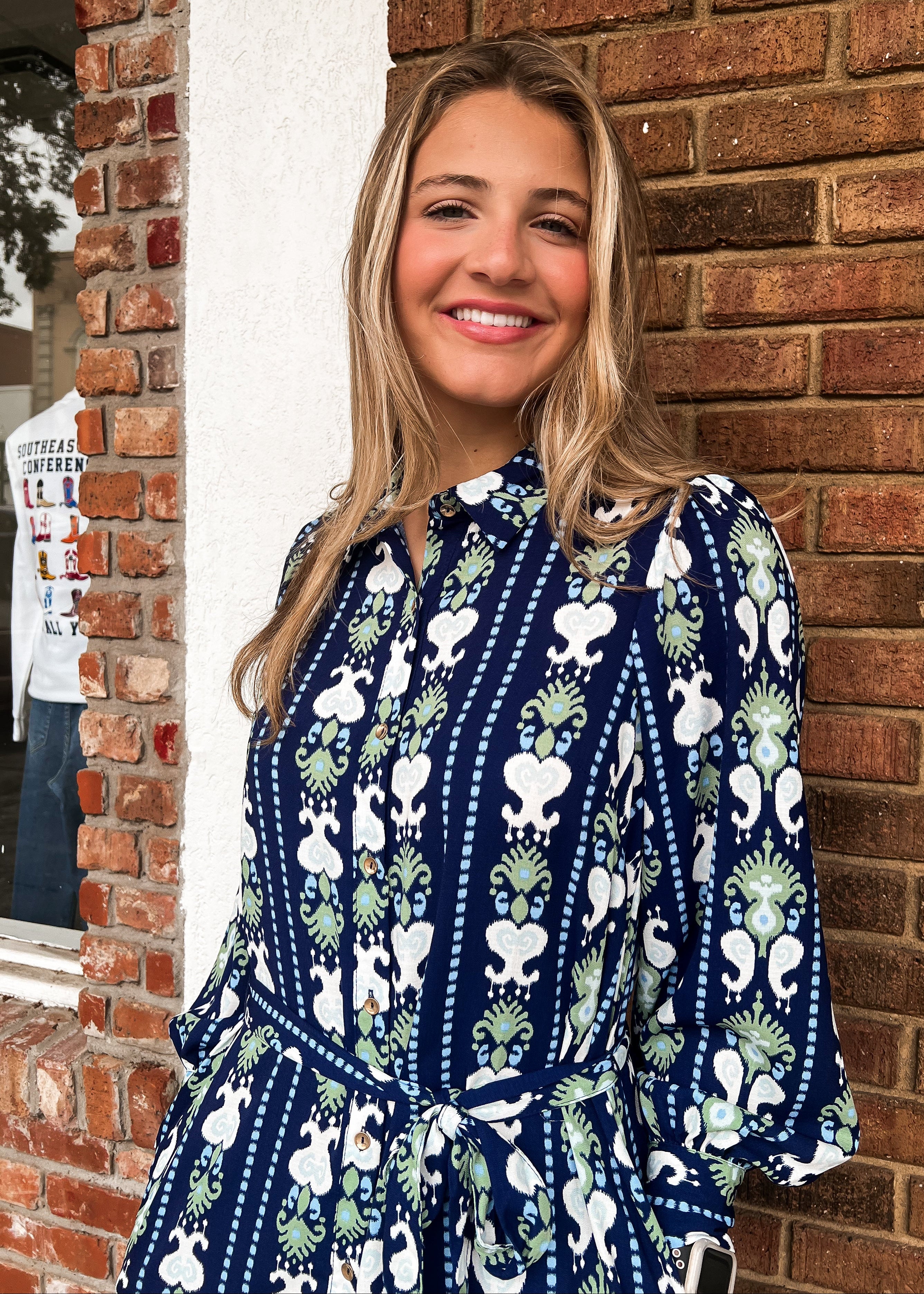Ava Ikat Stripe Navy Dress