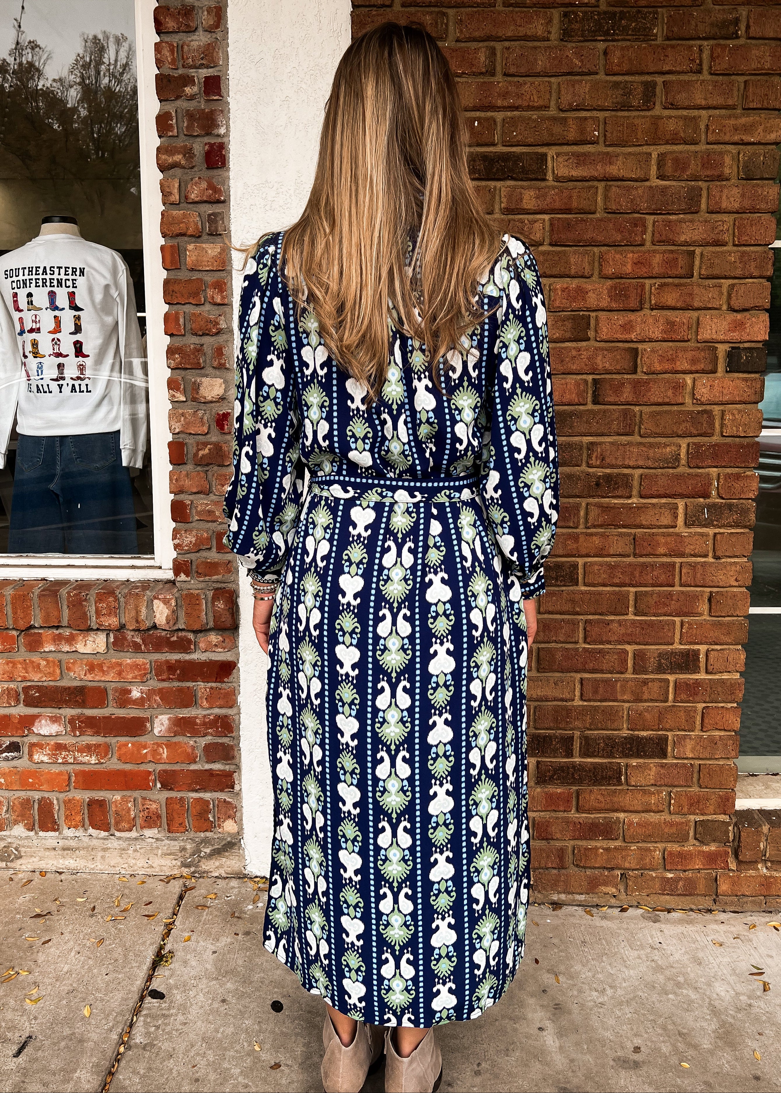 Ava Ikat Stripe Navy Dress