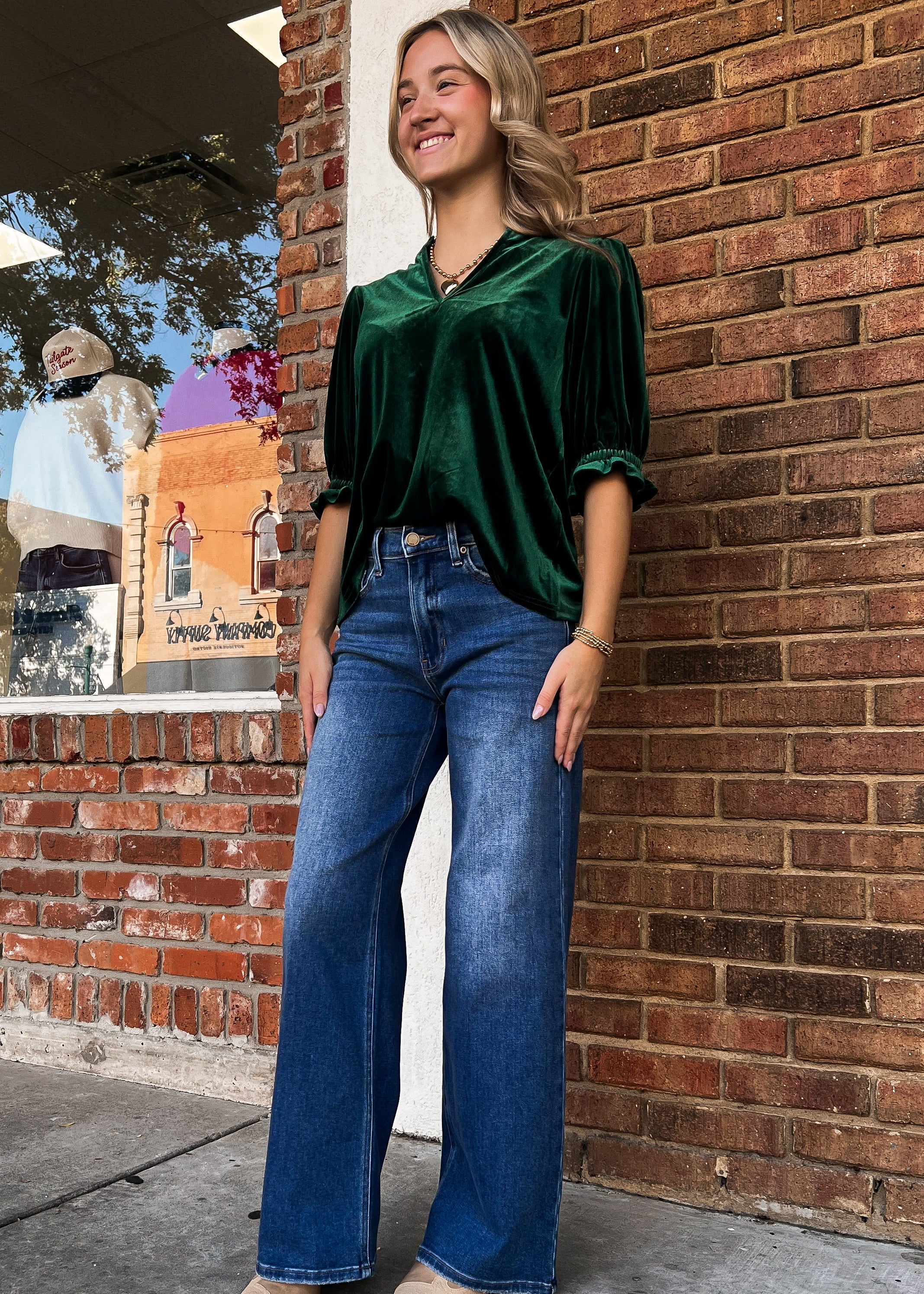 Valli Velvet V Neck Top