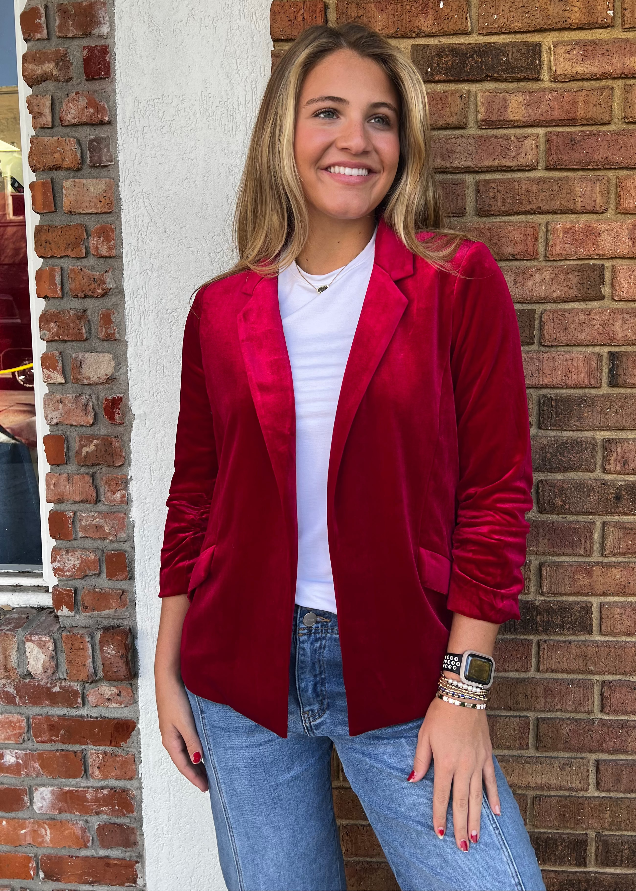 Tatum Velvet Red Blazer