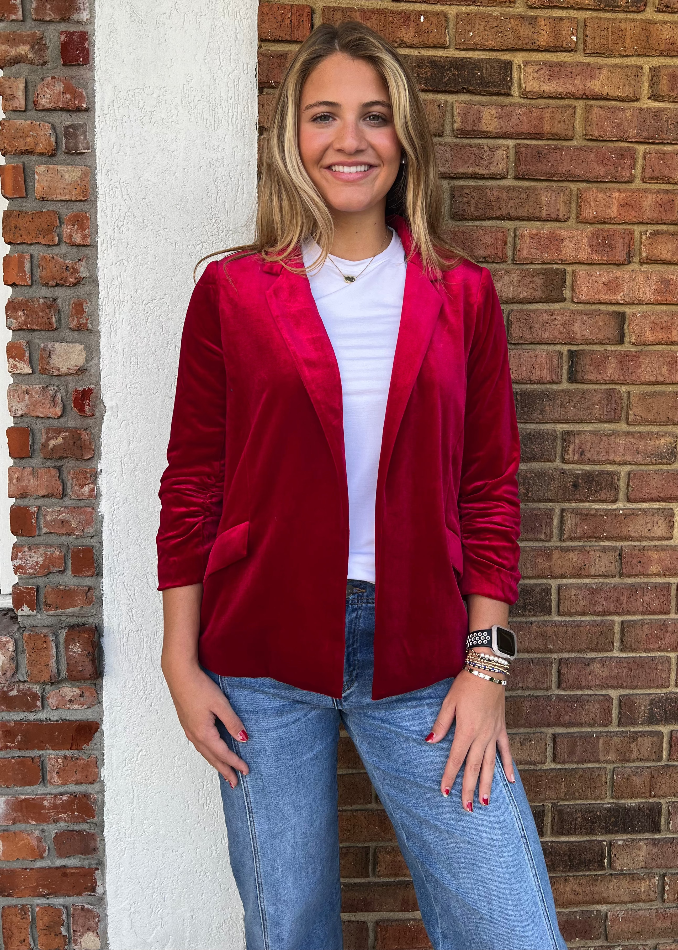 Tatum Velvet Red Blazer