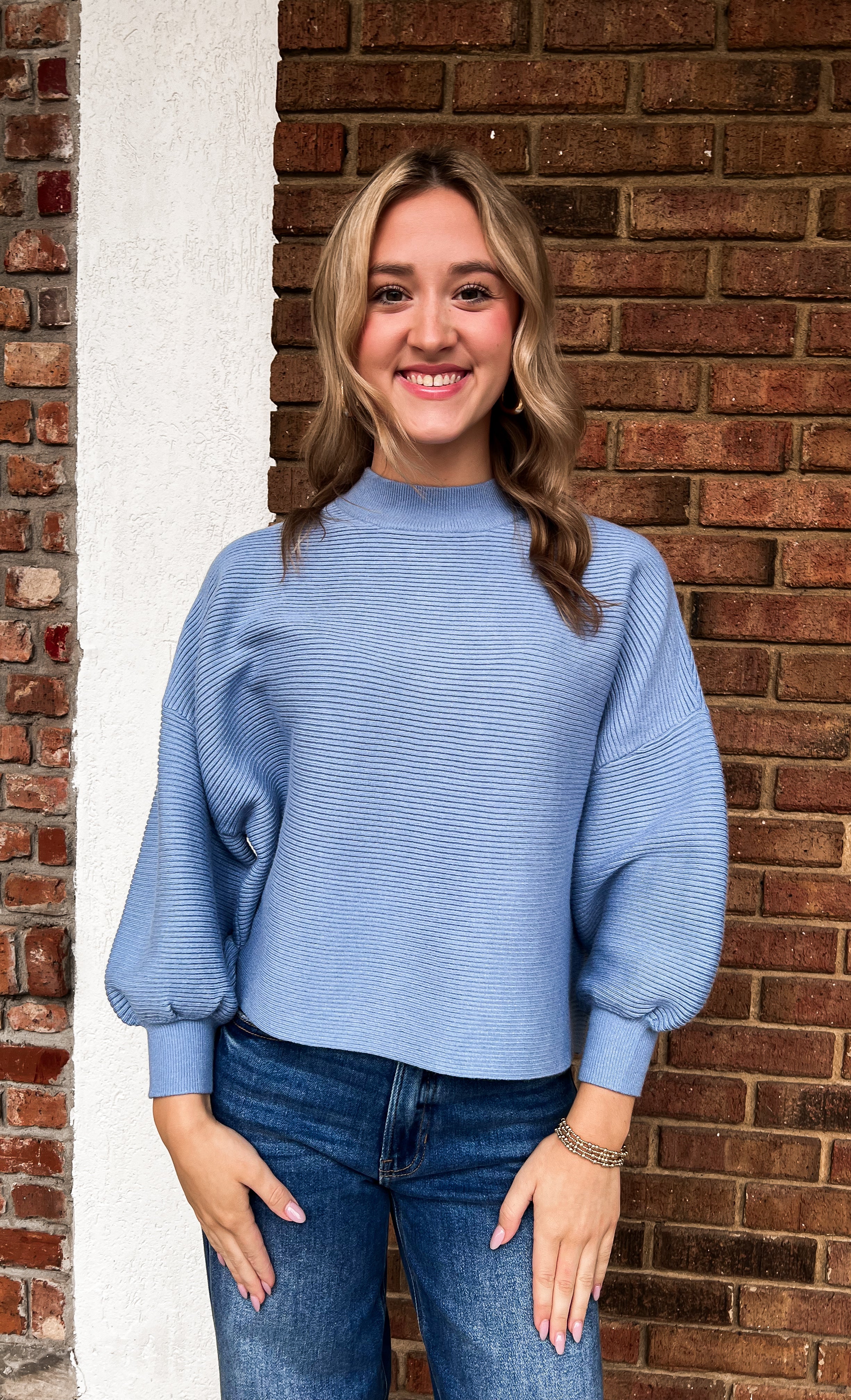 Sara Balloon Sleeve Sweater - Blue