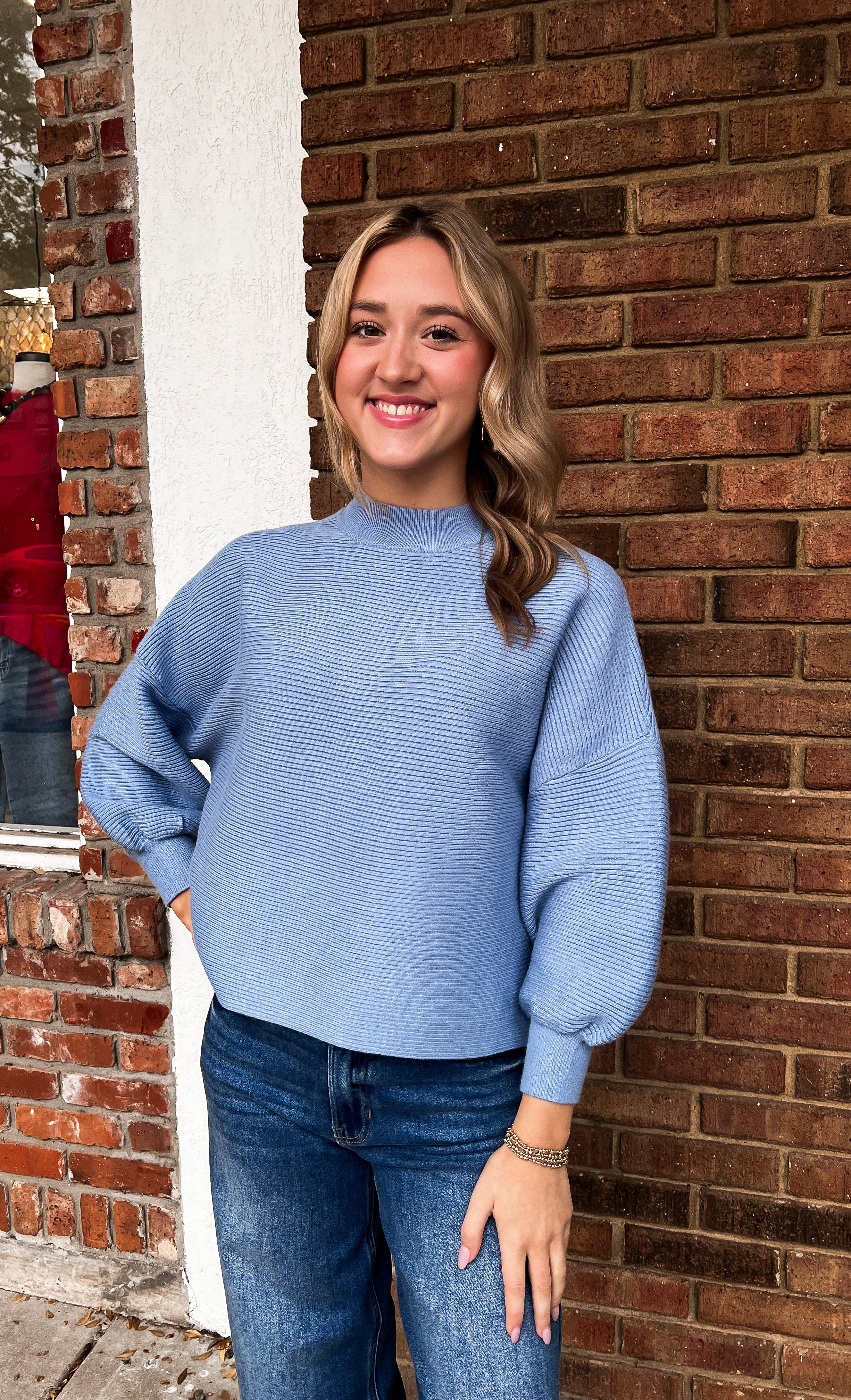 Sara Balloon Sleeve Sweater - Blue